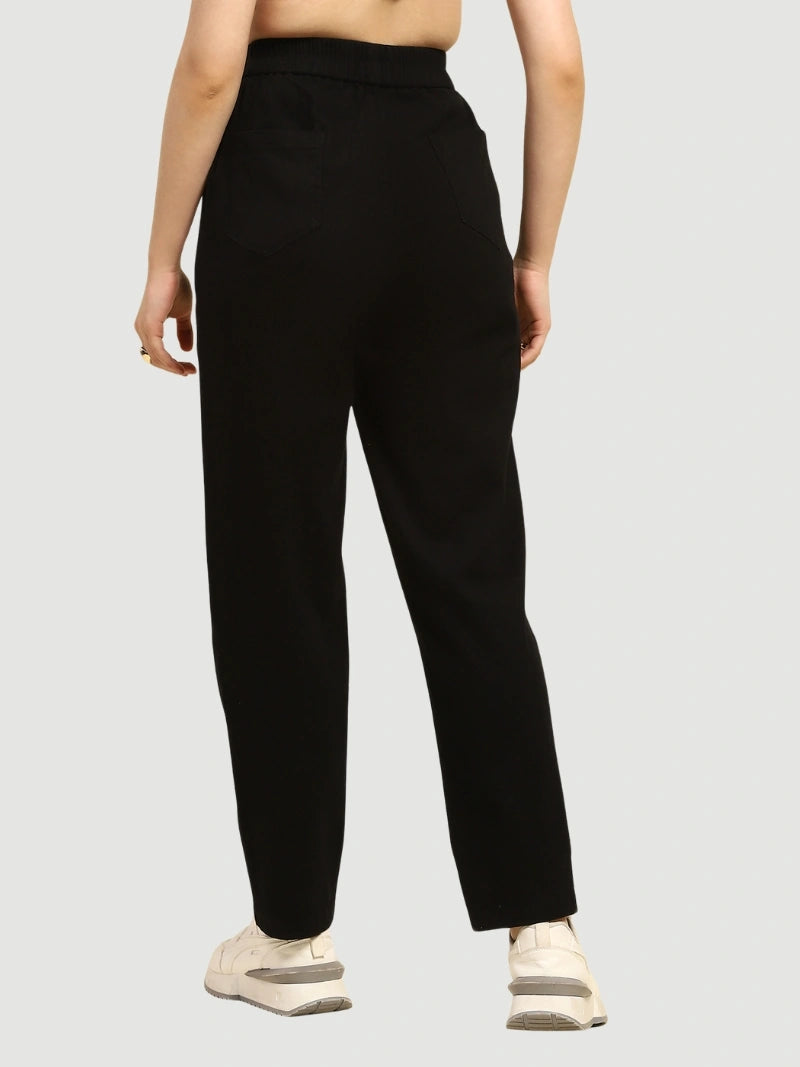 Black Cotton Regular Fit Trouser - Global Republic