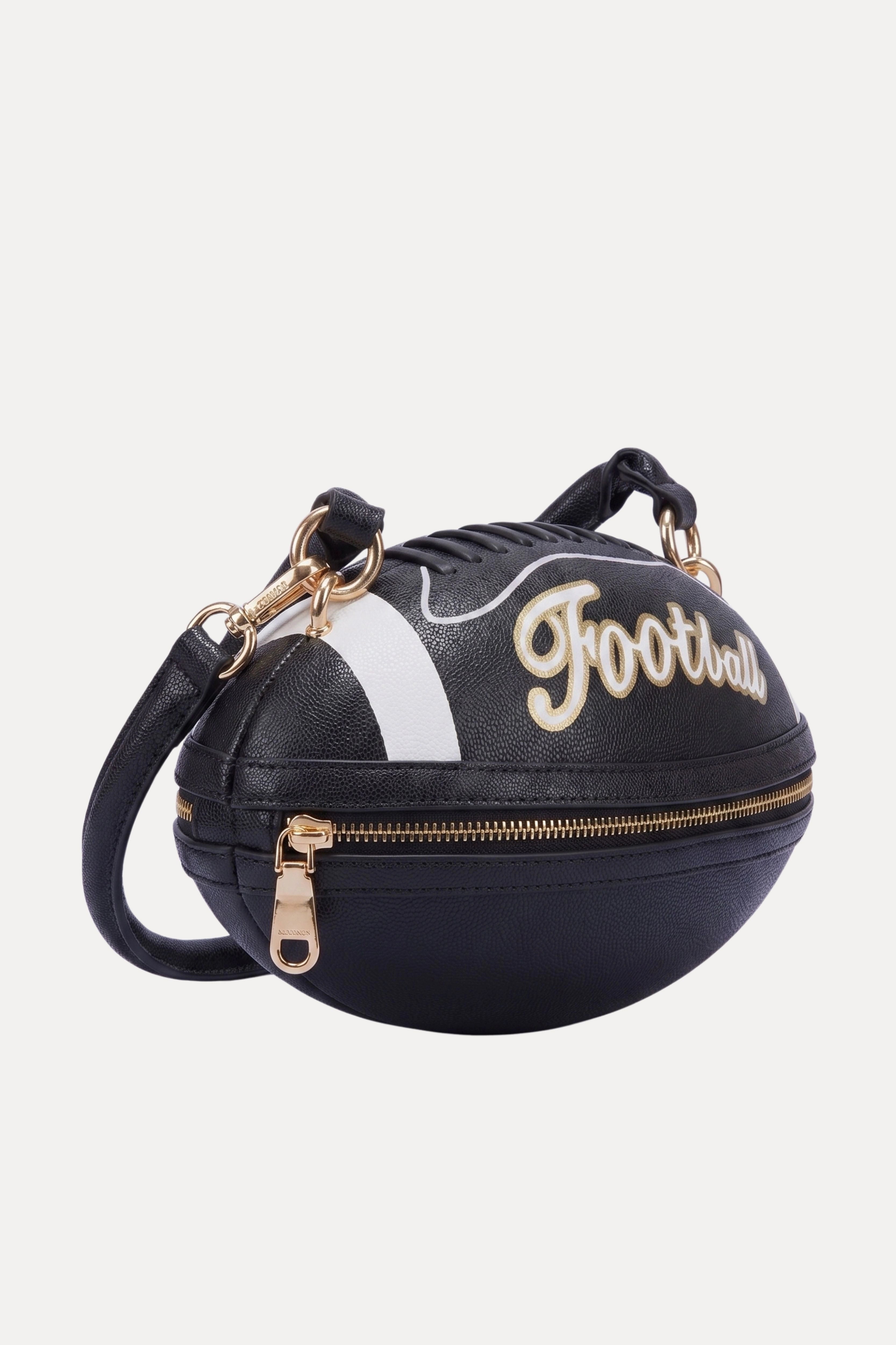 Football Shaped Handbag With Zip & Handle