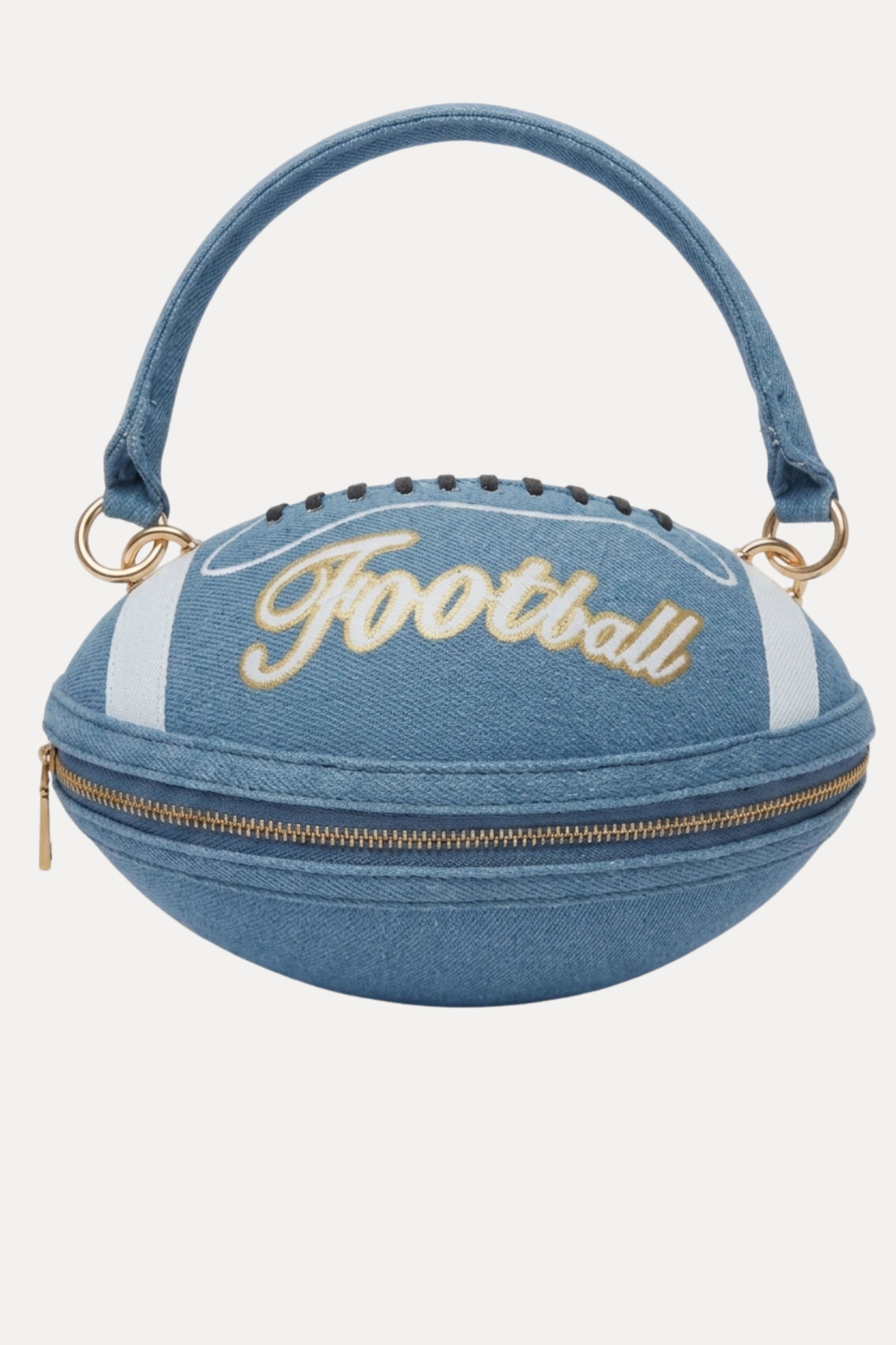 Football Shaped Handbag With Zip & Handle