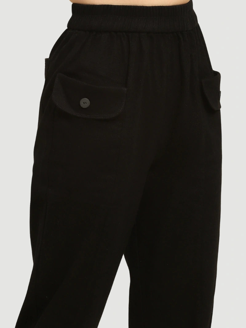 Black Cotton Regular Fit Trouser - Global Republic