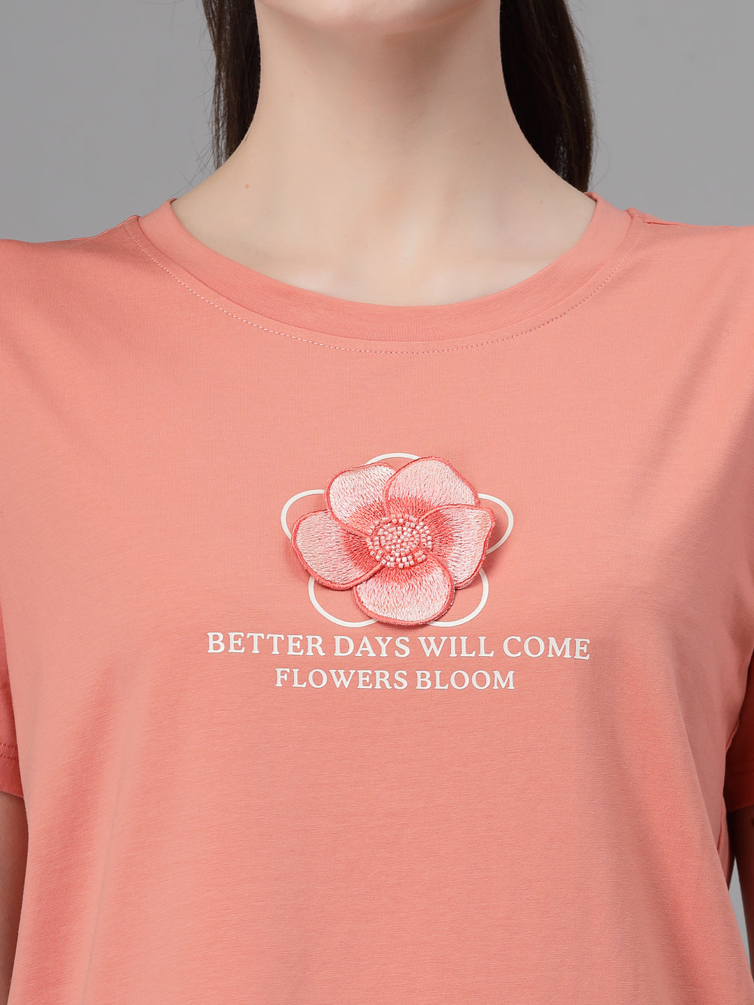 Peach 3D Floral Cotton Top - Global Republic