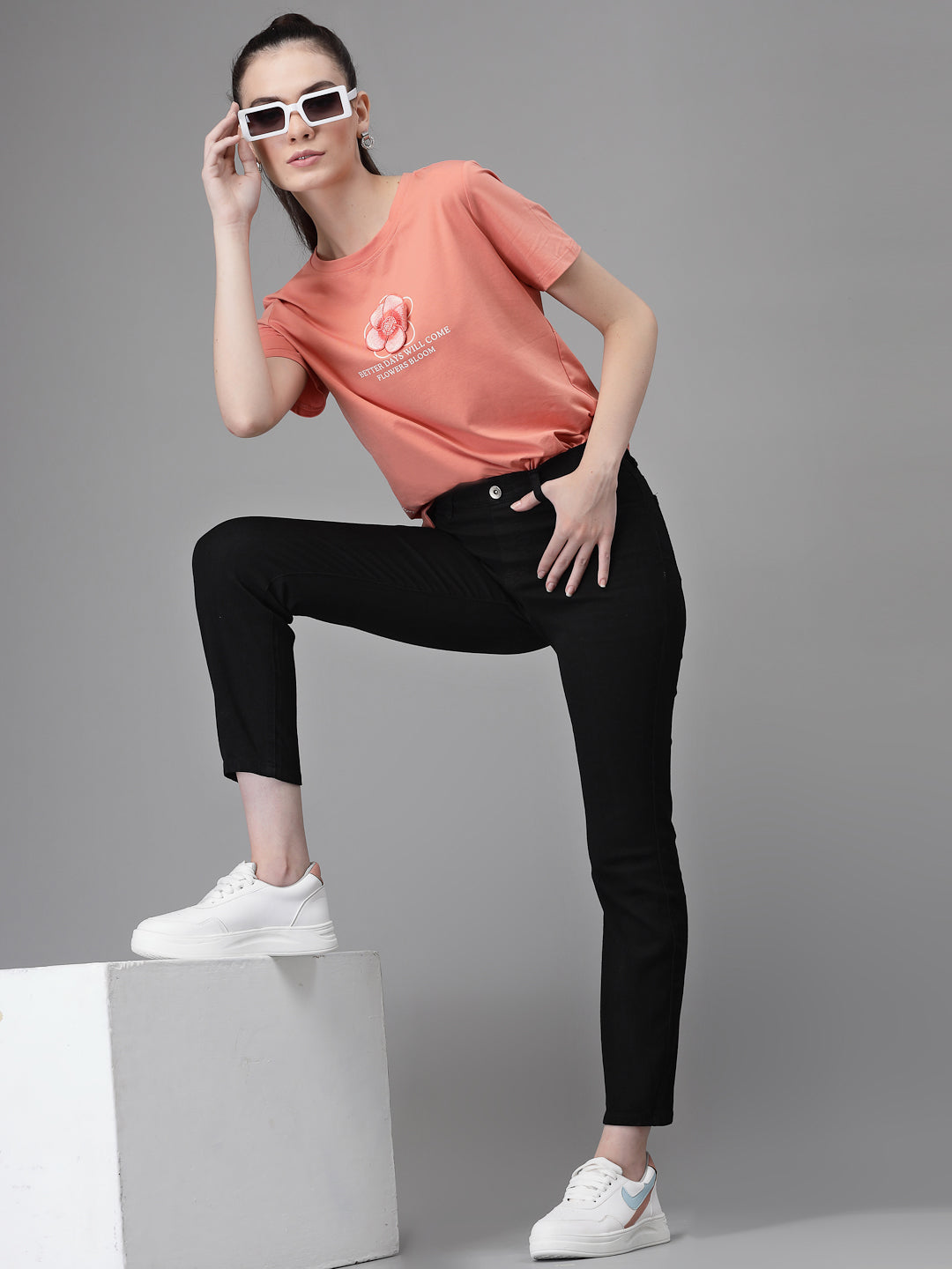 Women Ankle Length Black Cotton Blend Stretchable Jegging - Global Republic