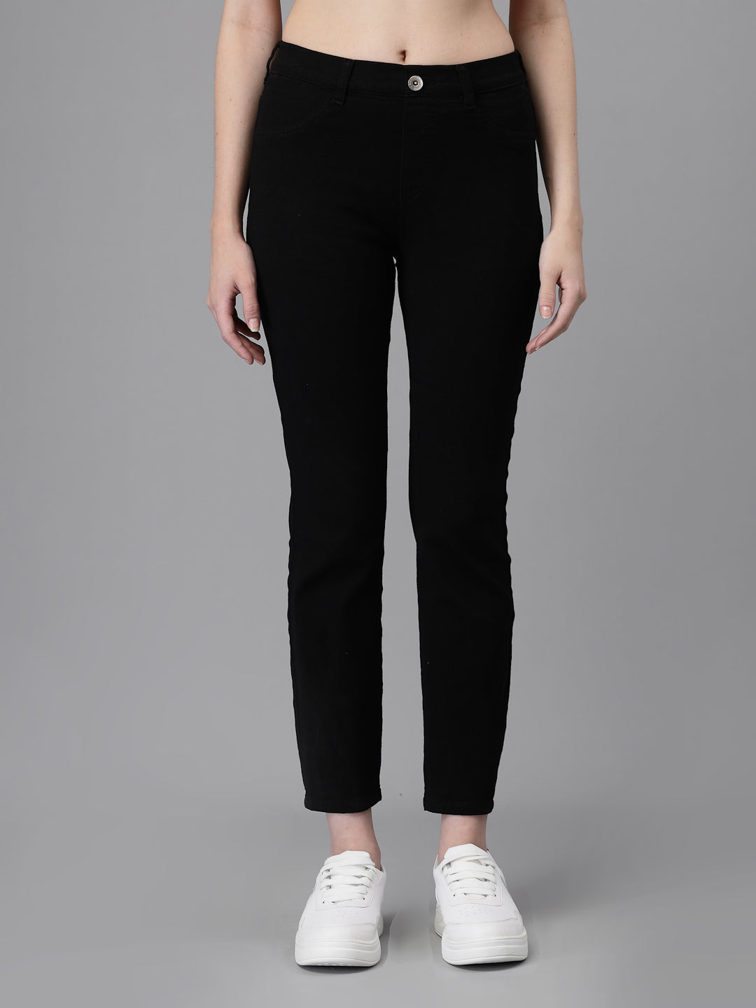 Women Ankle Length Black Cotton Blend Stretchable Jegging - Global Republic