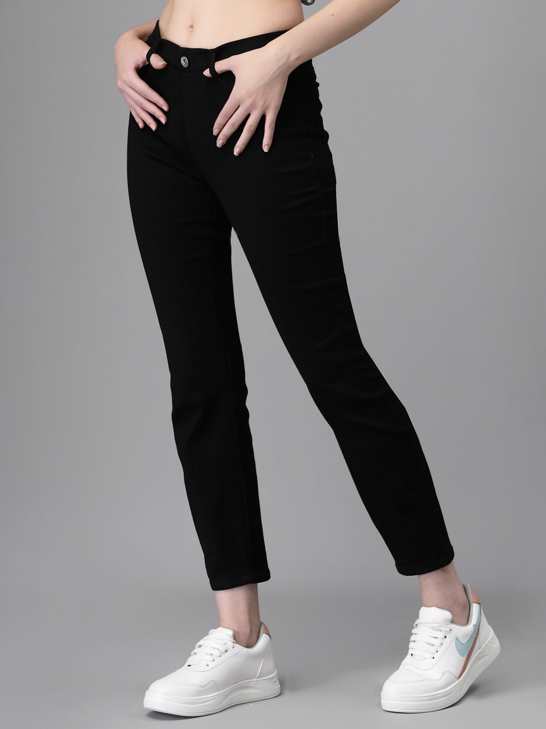 Women Ankle Length Black Cotton Blend Stretchable Jegging - Global Republic