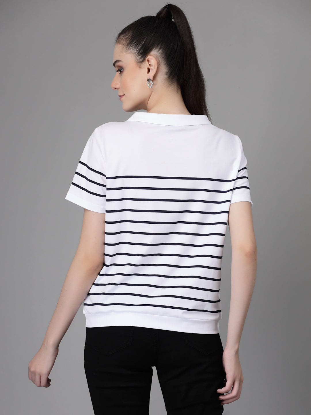 Women Collar Neck Printed White T-Shirt - Global Republic