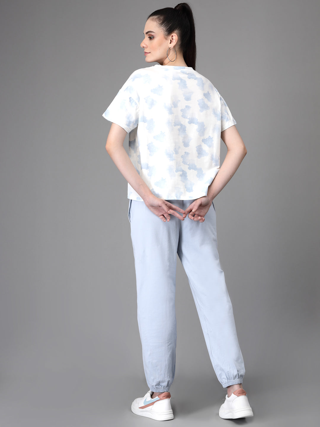 Women Grey Round Neck Loose Fit Printed Night Suit Set - Global Republic