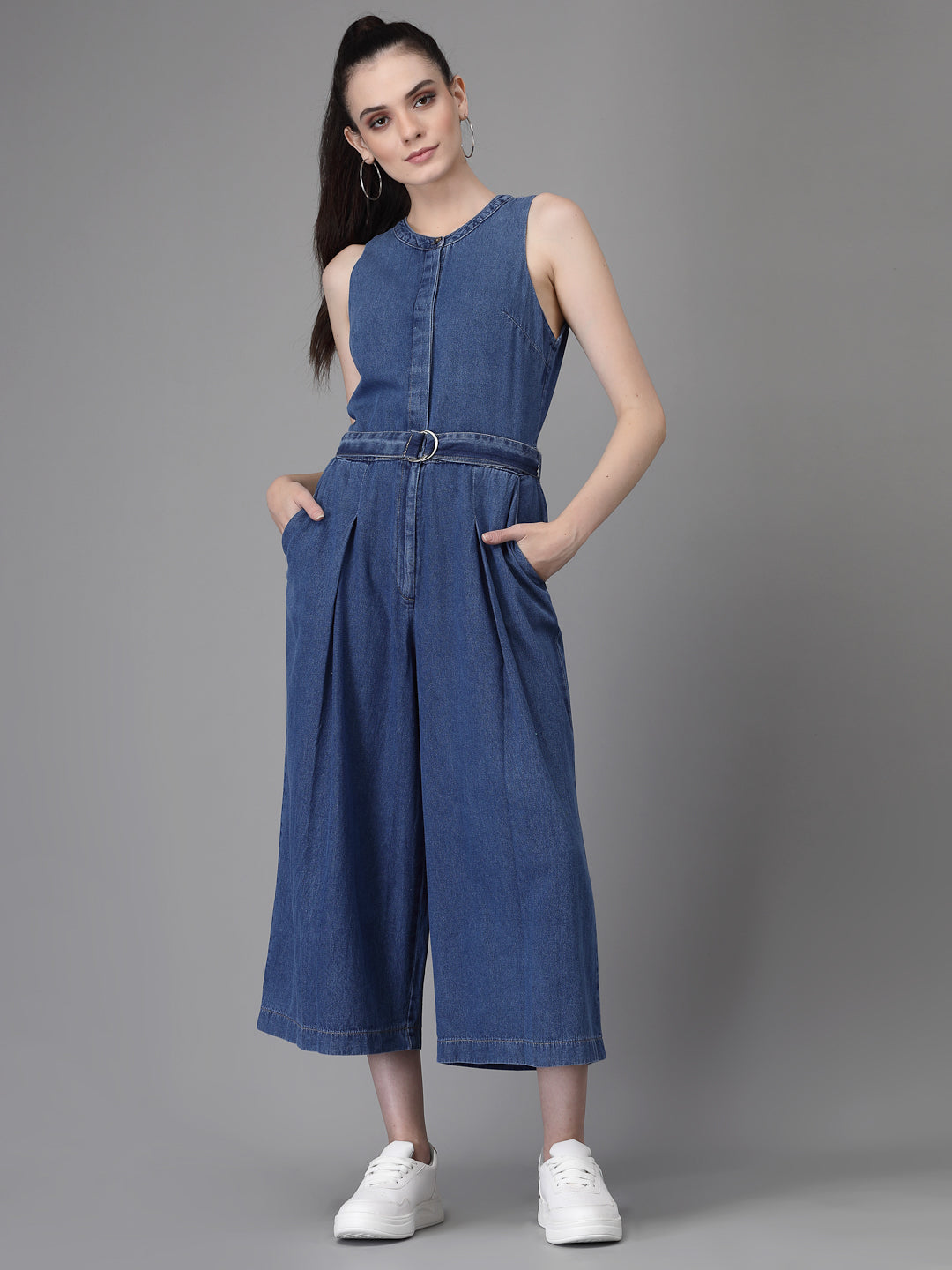 Women Blue Collar Neck Solid Jump Suit - Global Republic
