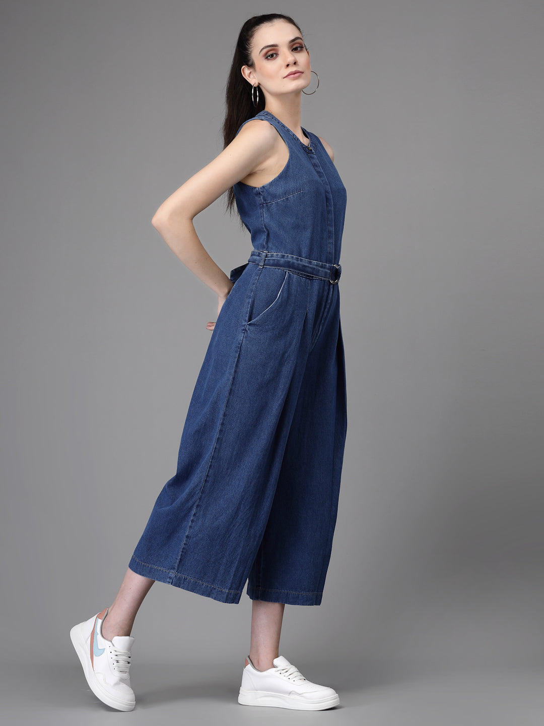 Women Blue Collar Neck Solid Jump Suit - Global Republic