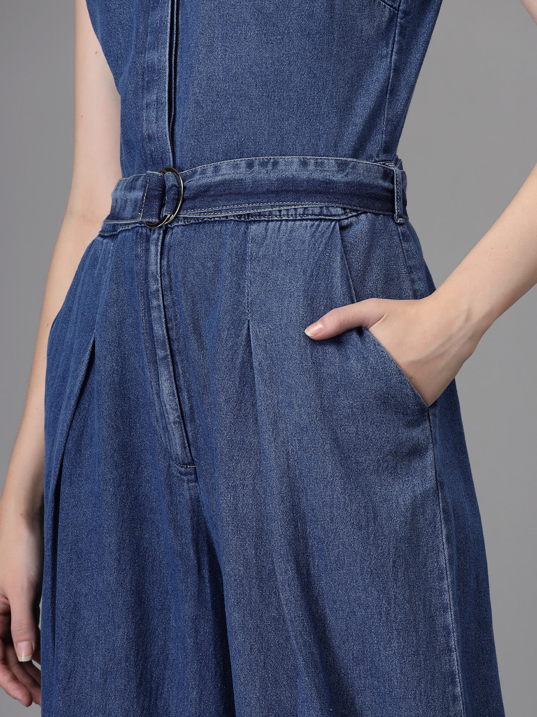 Women Blue Collar Neck Solid Jump Suit - Global Republic