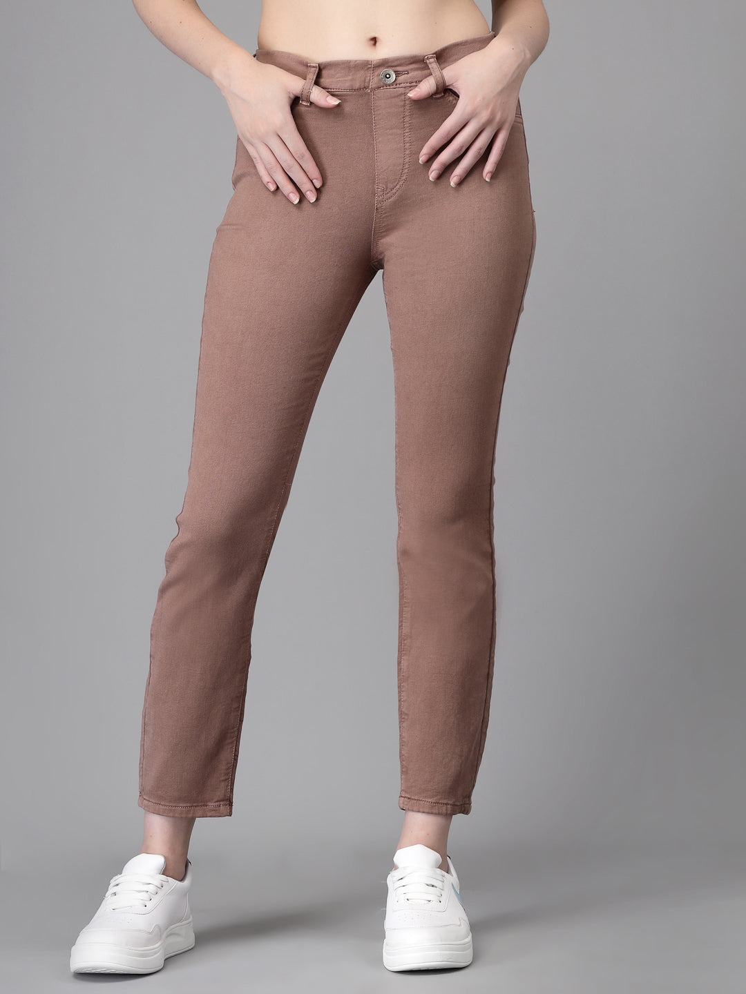 Women Brown Denim Skin-Fit Stretchable Jegging - Global Republic