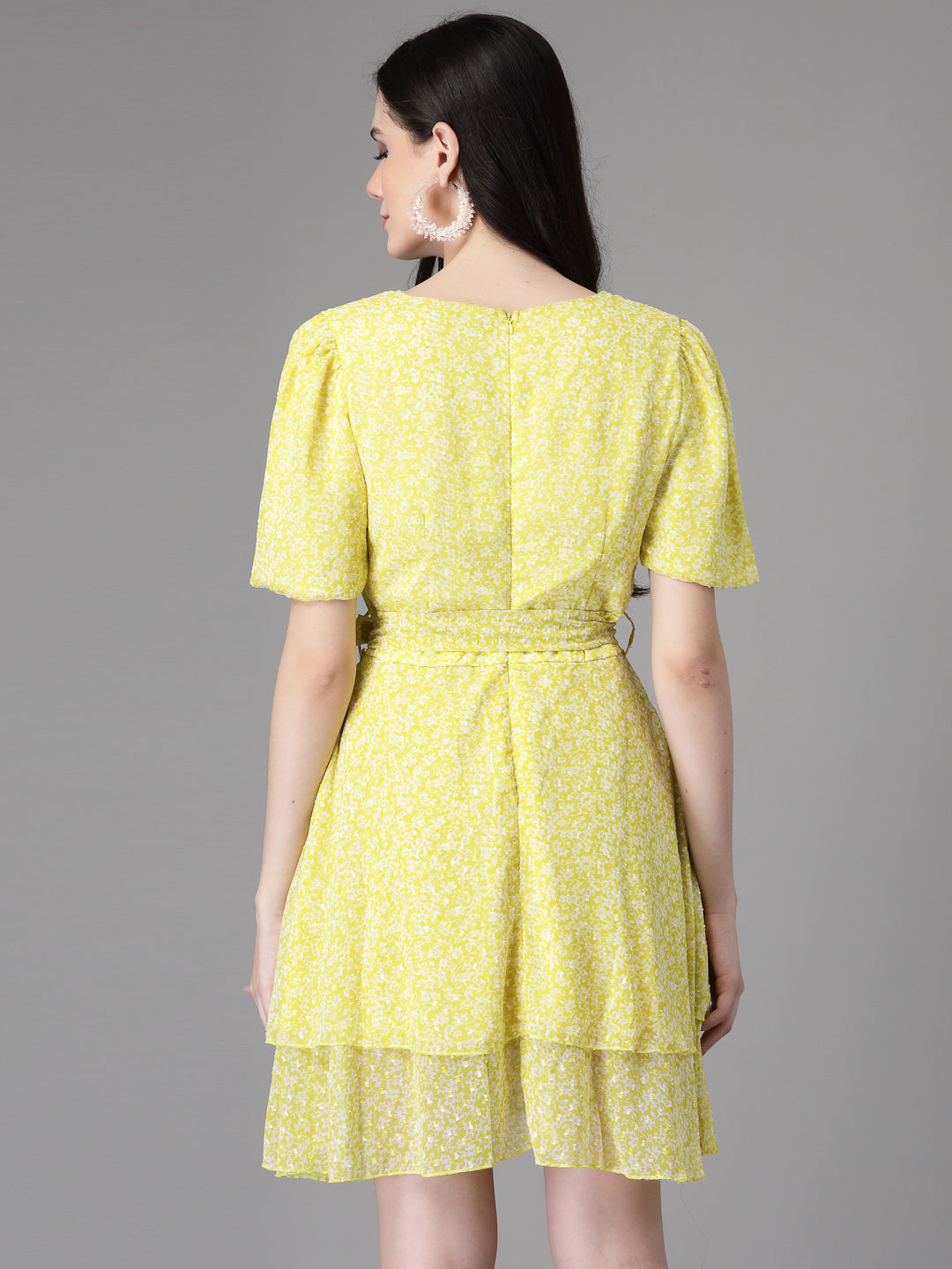 Lemon V Neck Printed Wrap Dress - Global Republic