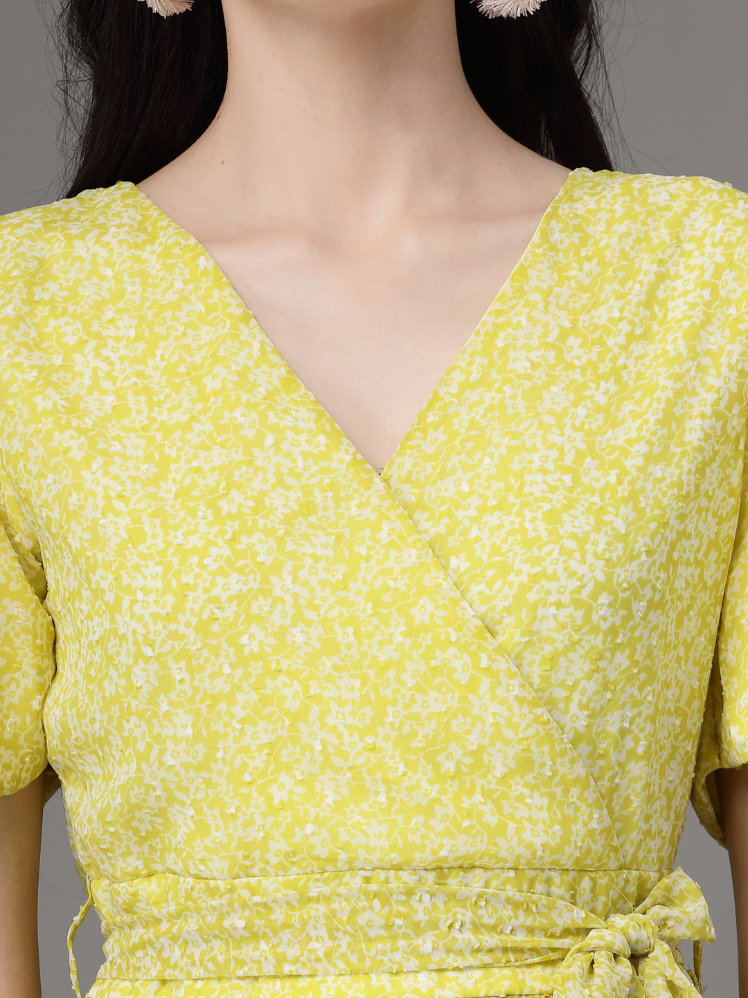 Lemon V Neck Printed Wrap Dress - Global Republic