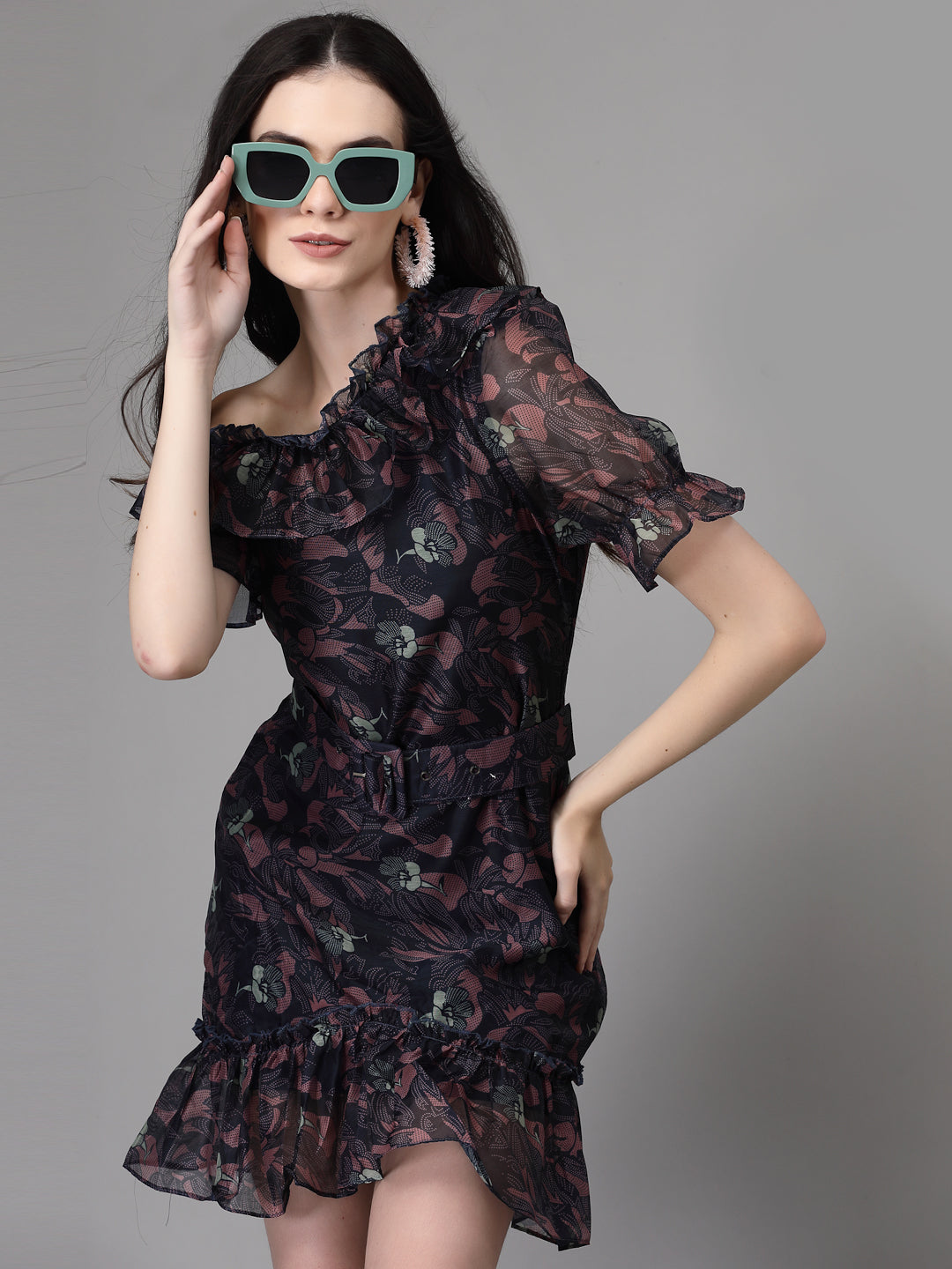 Blue Dress With Belt - Global Republic