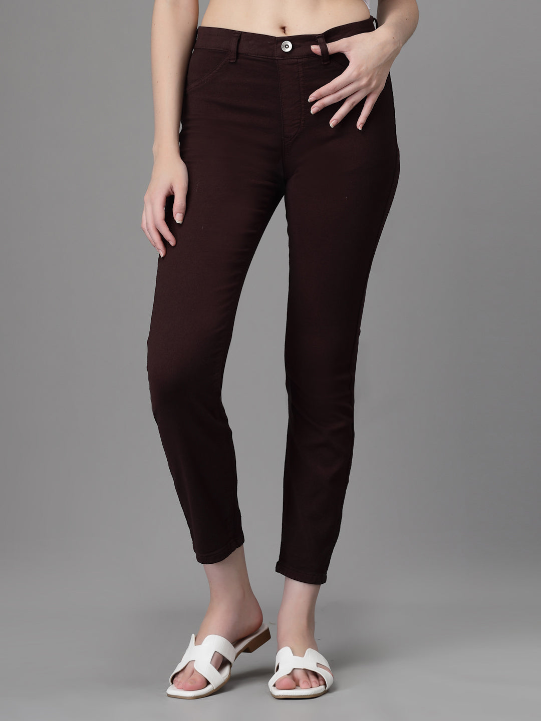 Women Dark Brown Denim Stretchable Jegging - Global Republic