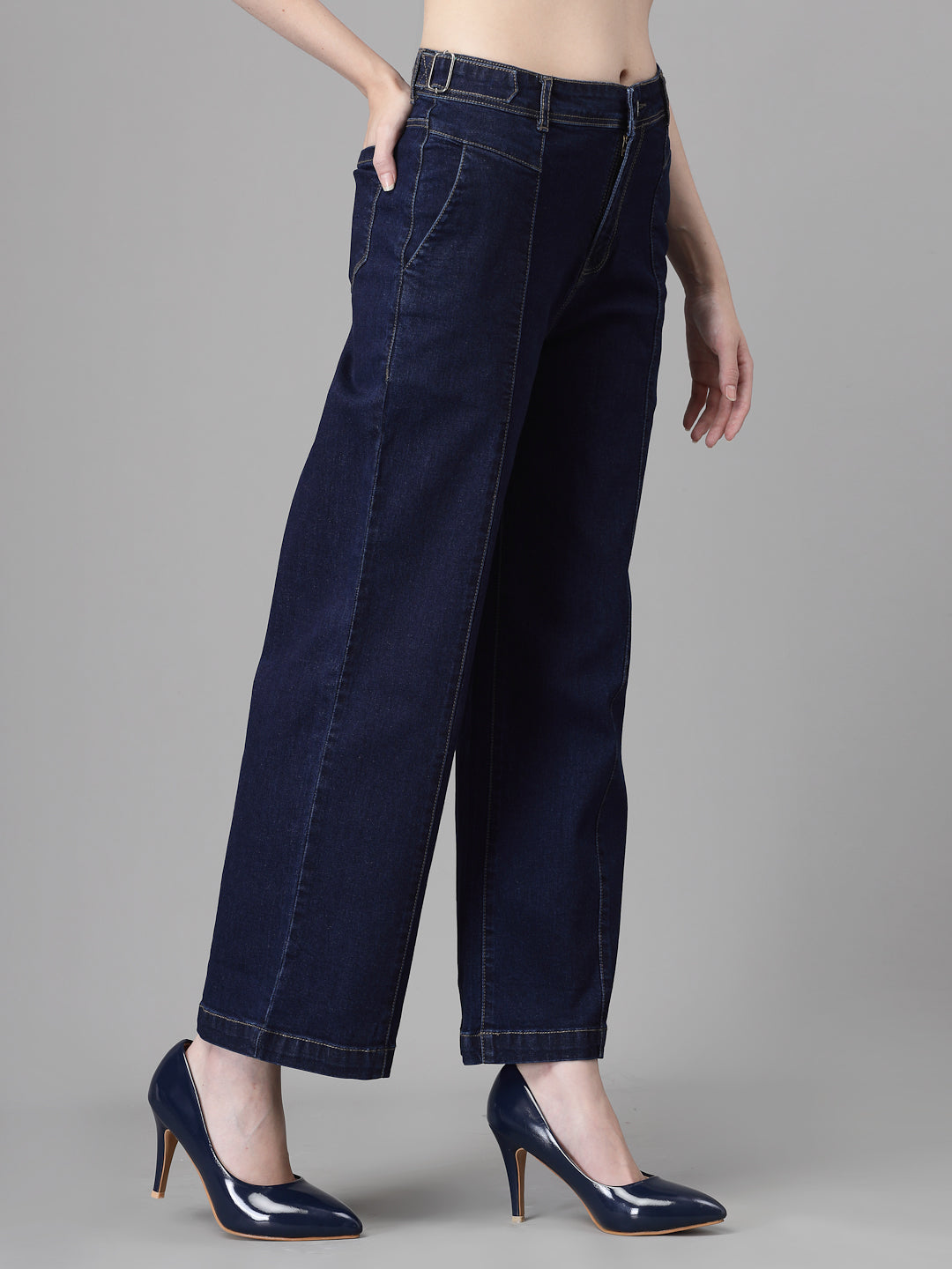 Women Regular Fit Bootcut Style Blue Cotton Blend Stretchable Jeans - Global Republic