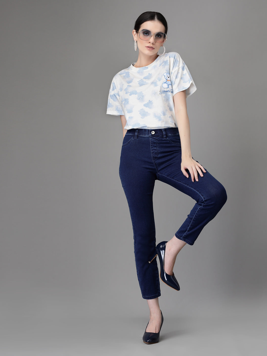 Blue Cotton Blend Stretchable Jegging - Global Republic