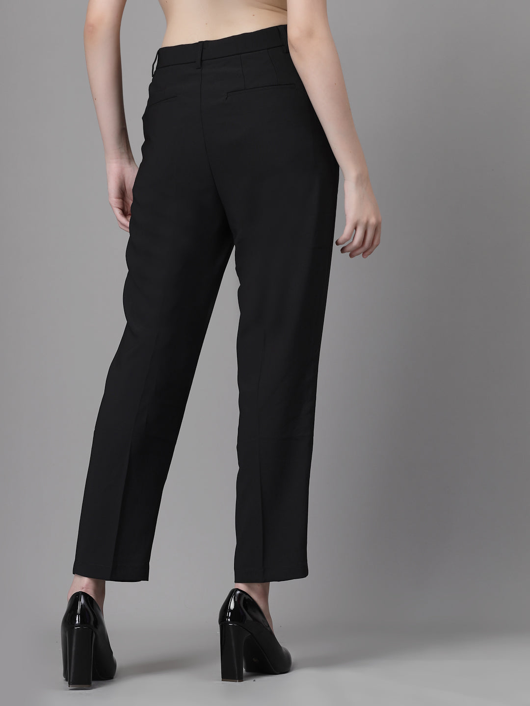Women Black Mid Rise Solid Trouser - Global Republic