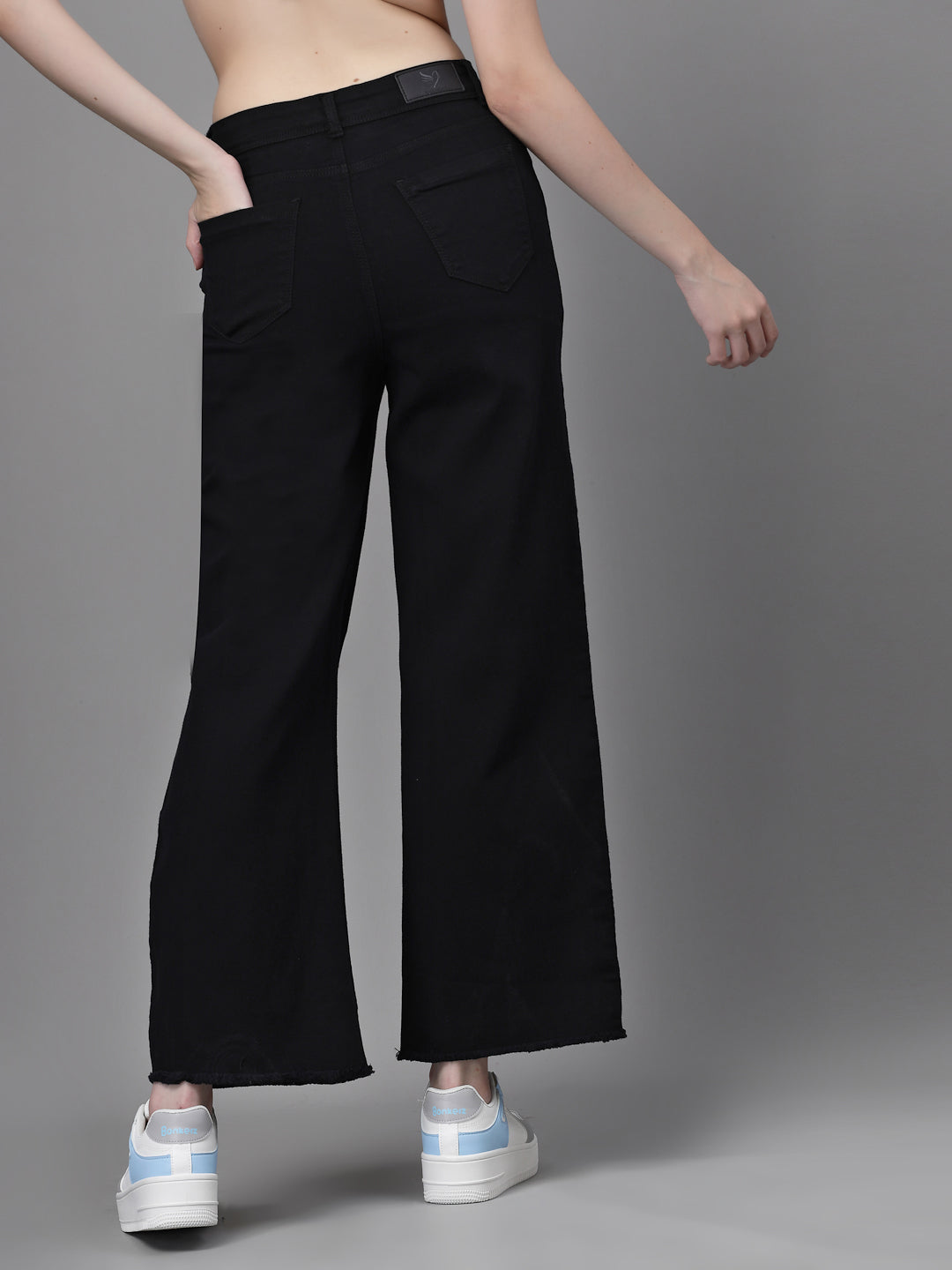 Jet Black Flared Distressed Jeans - Global Republic