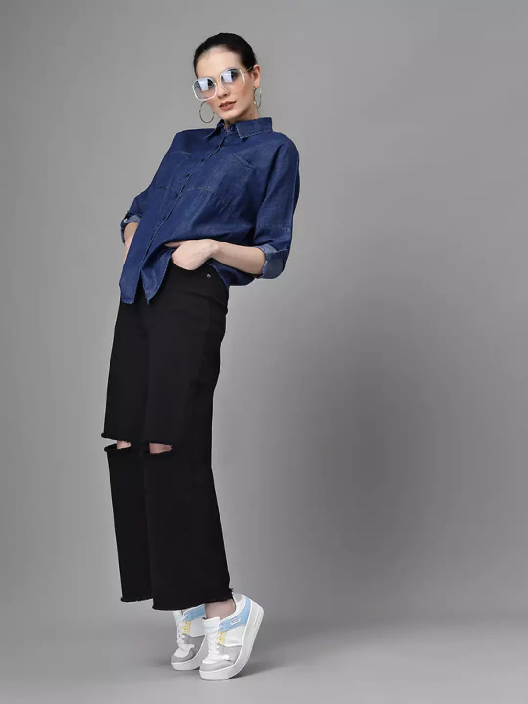 Jet Black Flared Distressed Jeans - Global Republic