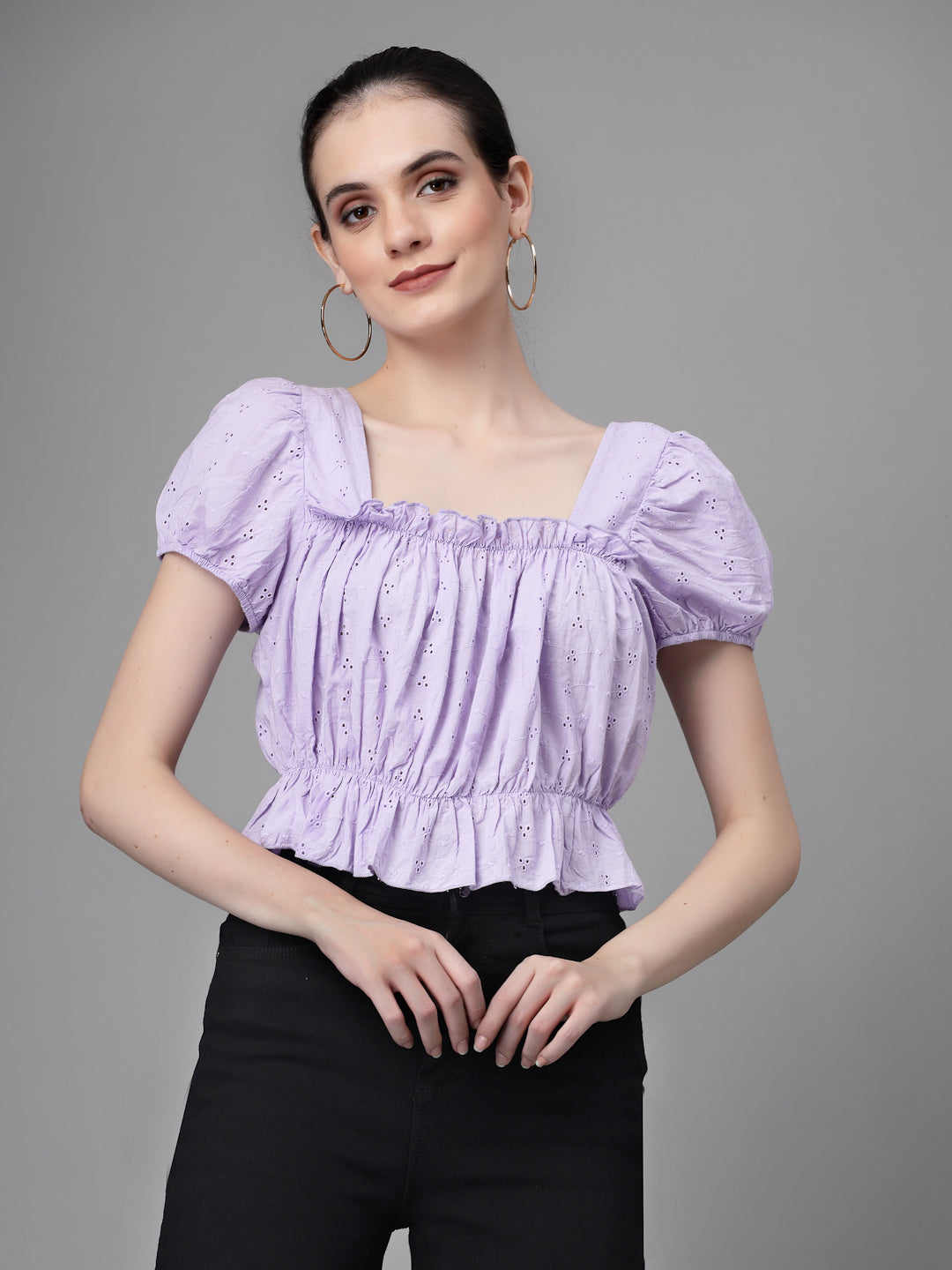 Cotton Embroidered Blouson Top - Global Republic