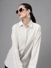 Women Natural Collar Neck Loose Fit Cotton Shirt