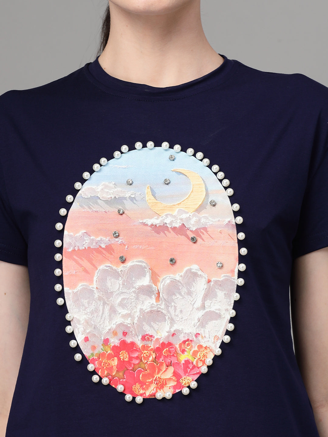 Blue Graphic Print Cotton Blend T-Shirt - Global Republic