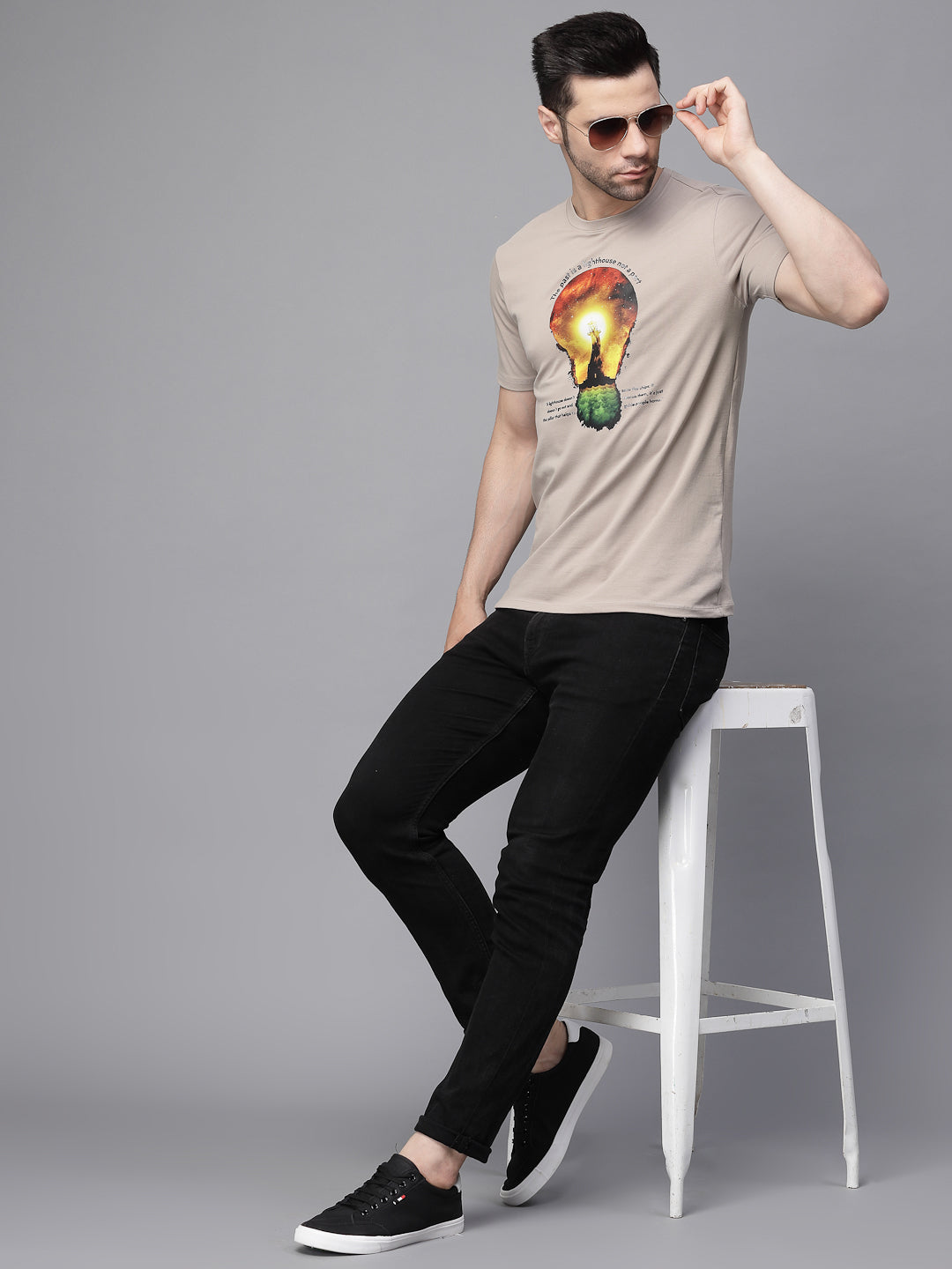 Mens Stark Blush Round Neck Printed T-Shirt