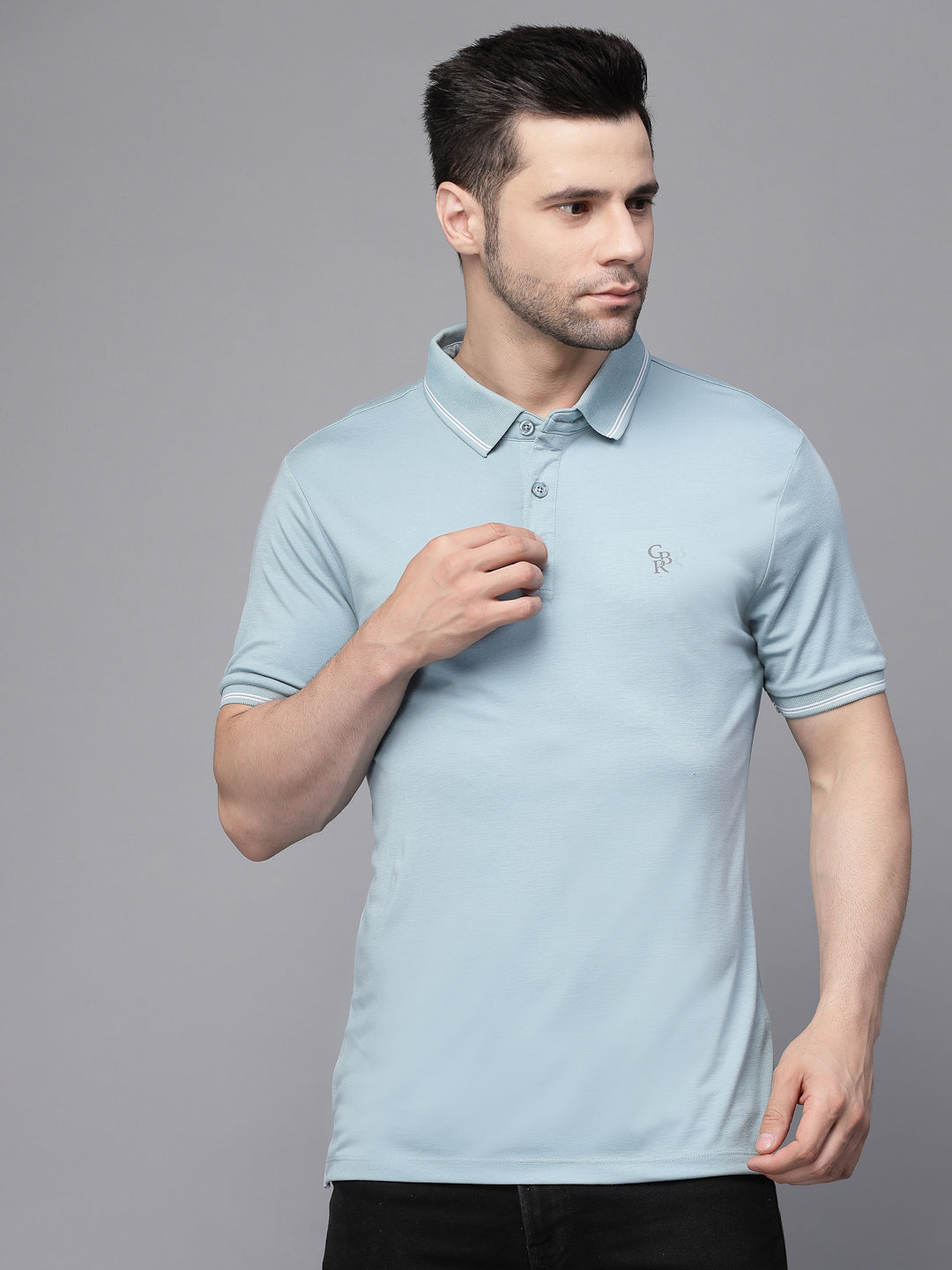 Mens Deep Blue Collar Neck Solid T-Shirt