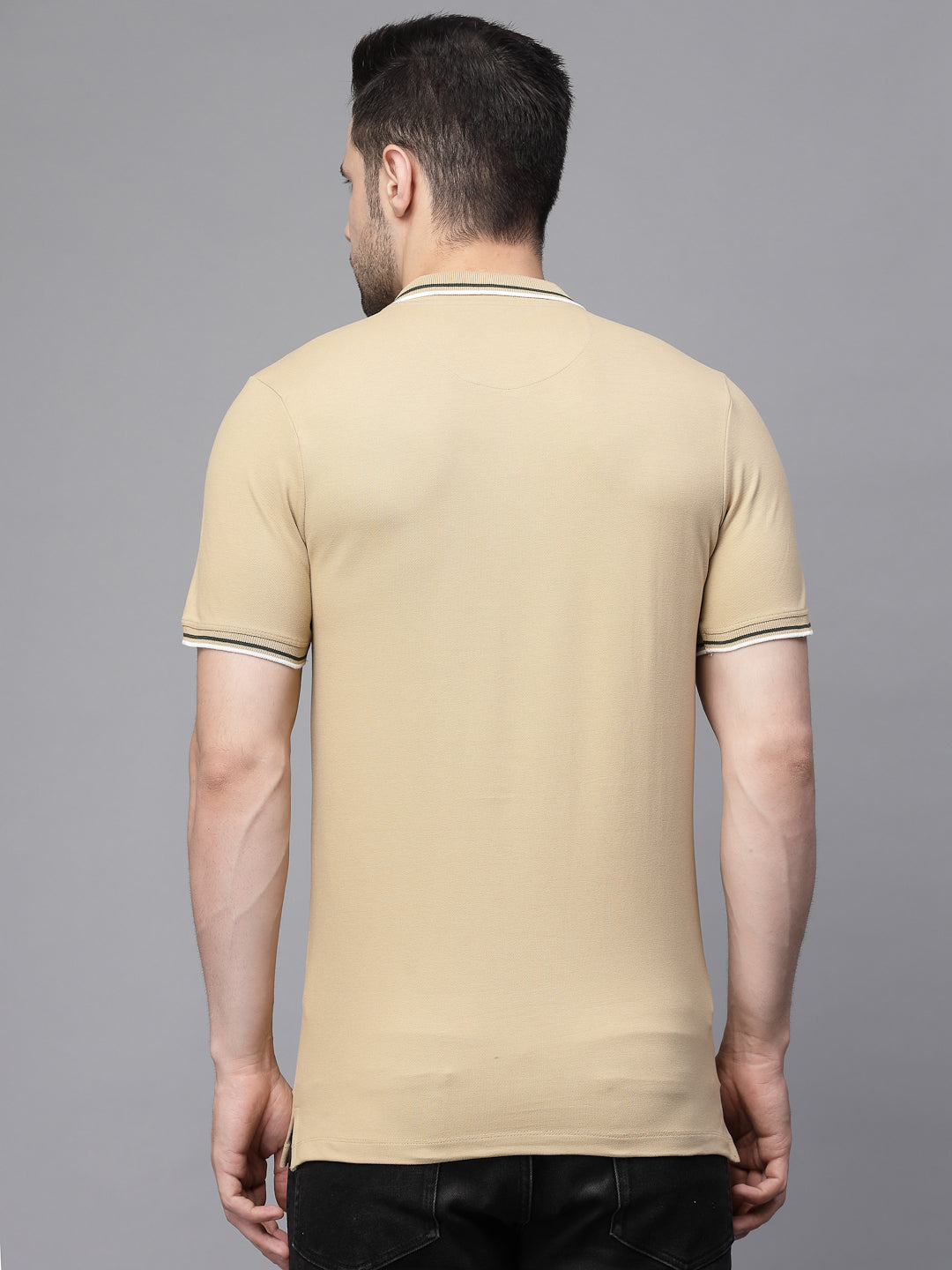 Mens Khaki Collar Neck Solid T-Shirt