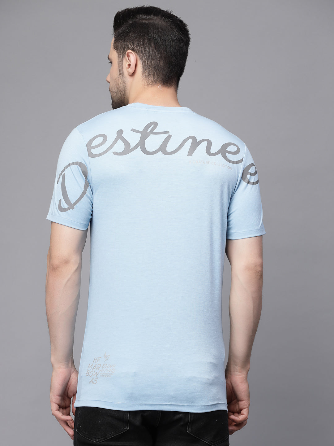 Mens Sky Blue Round Neck Printed T-Shirt