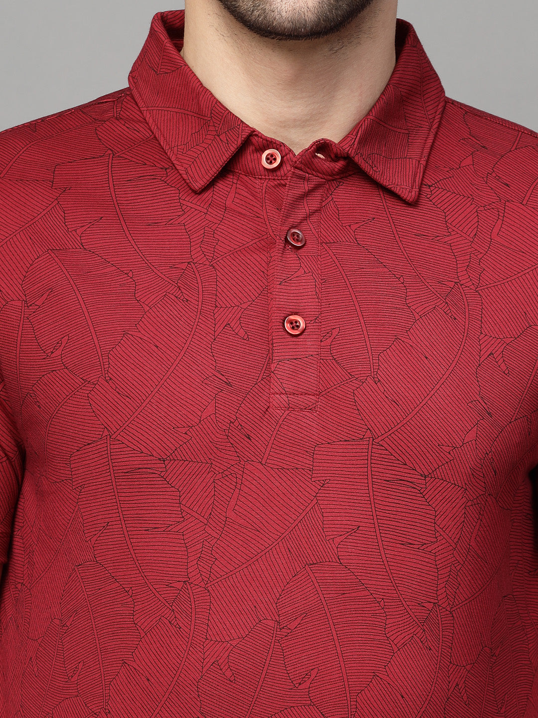 Mens Rust Collar Neck Printed T-Shirt