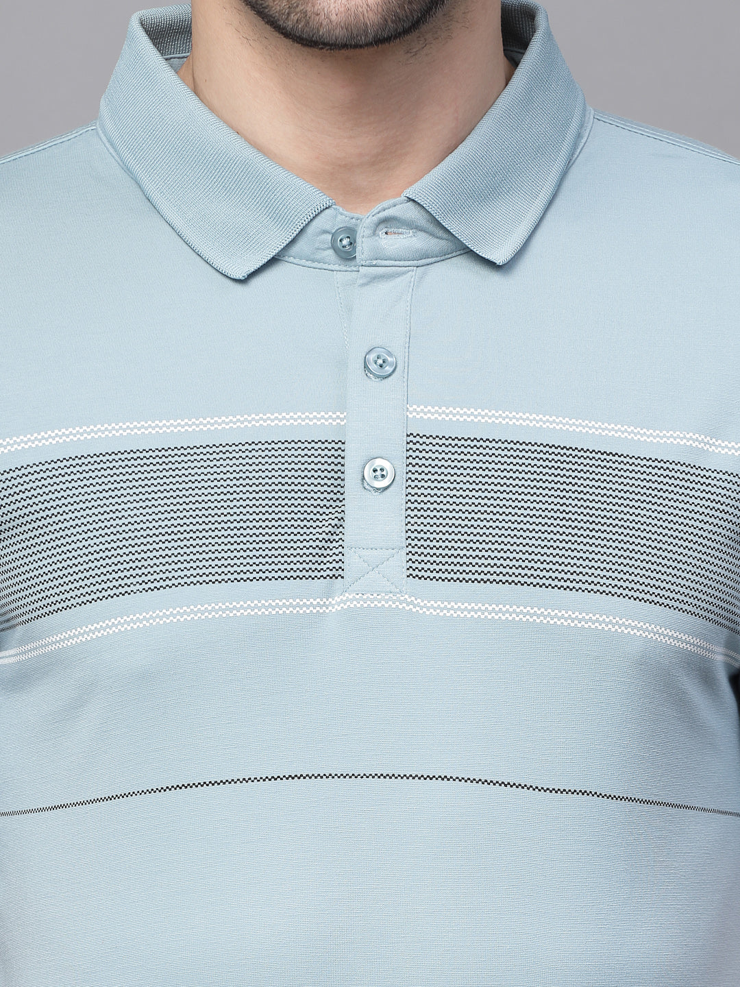 Deep Blue Collar Neck Printed T-Shirt - Global Republic