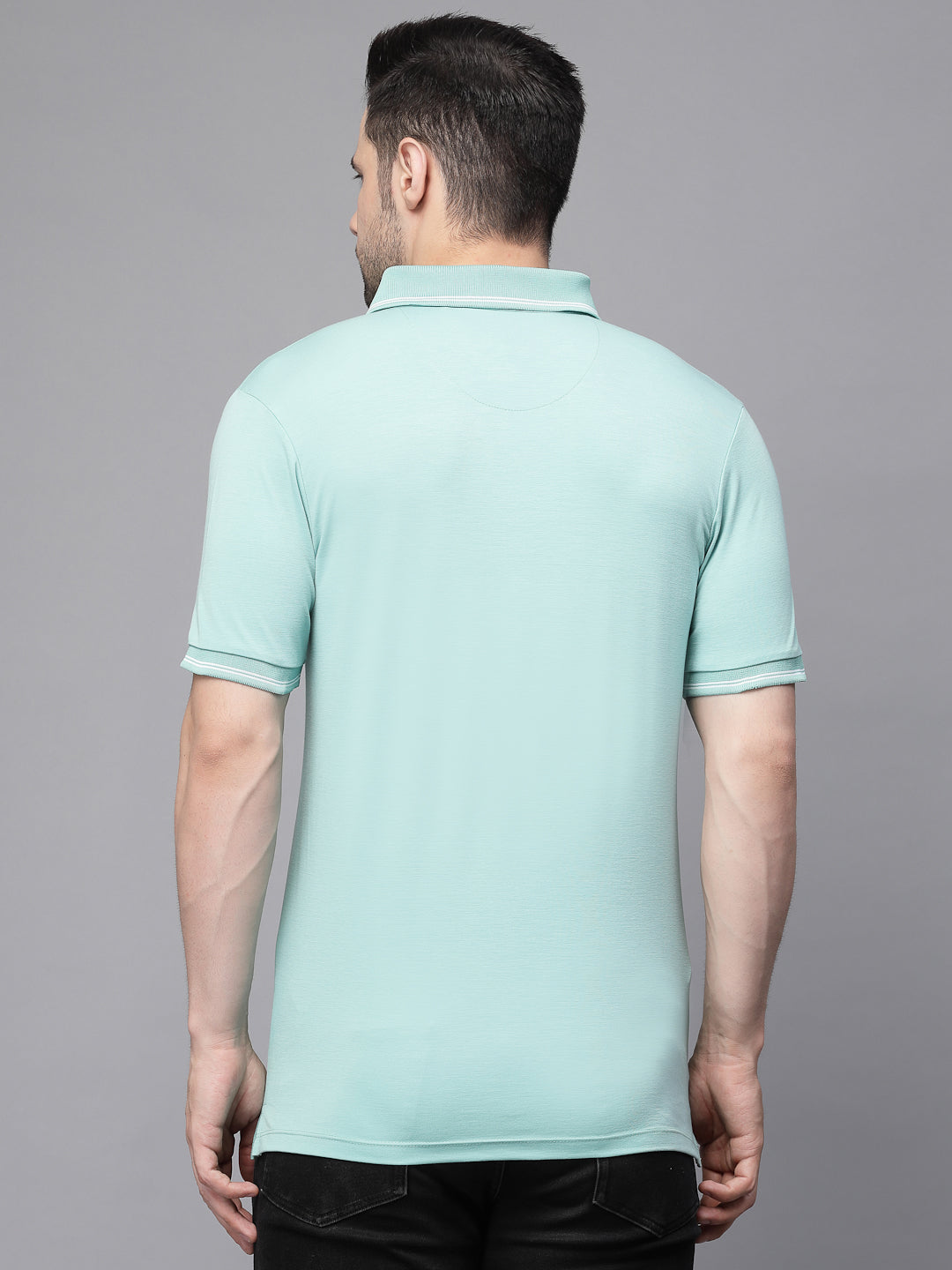 Mens Sage Green Collar Neck Solid T-Shirt