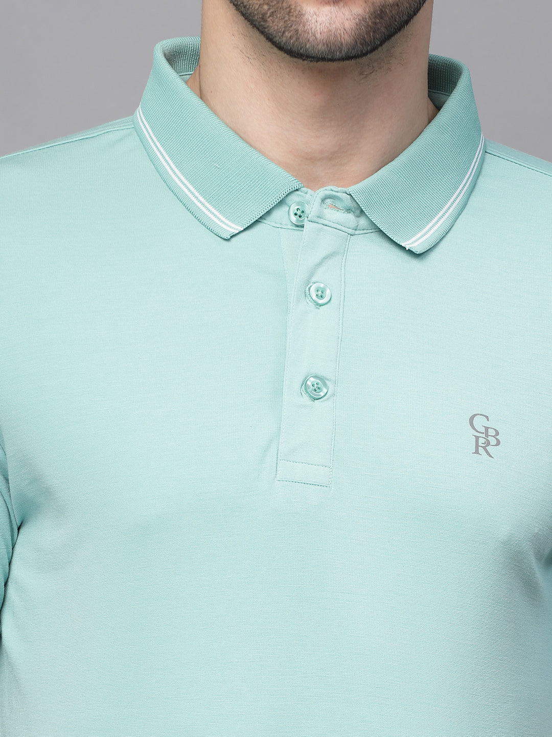 Mens Sage Green Collar Neck Solid T-Shirt