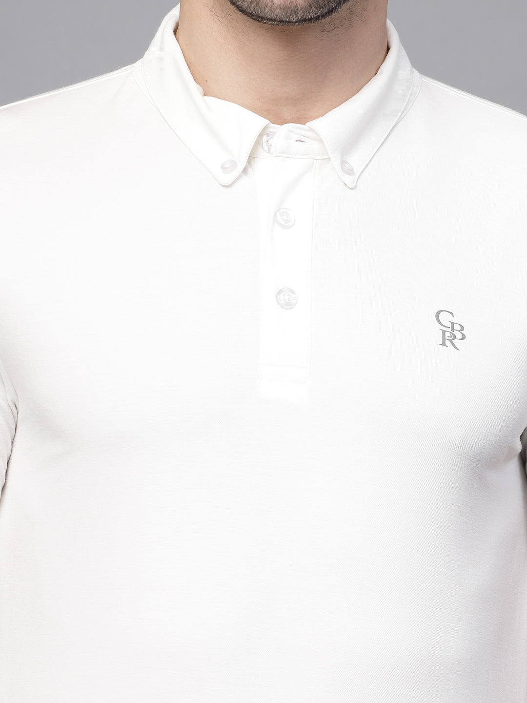 Mens White Collar Neck Solid T-Shirt