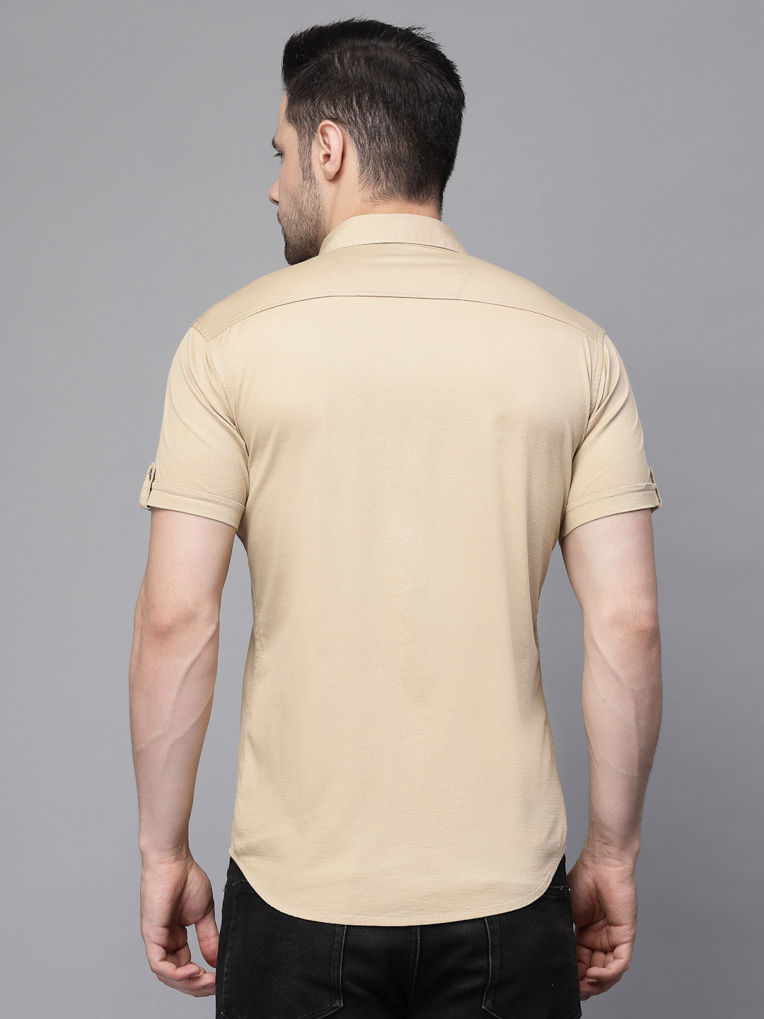 Mens Khaki Collar Neck Solid Shirt