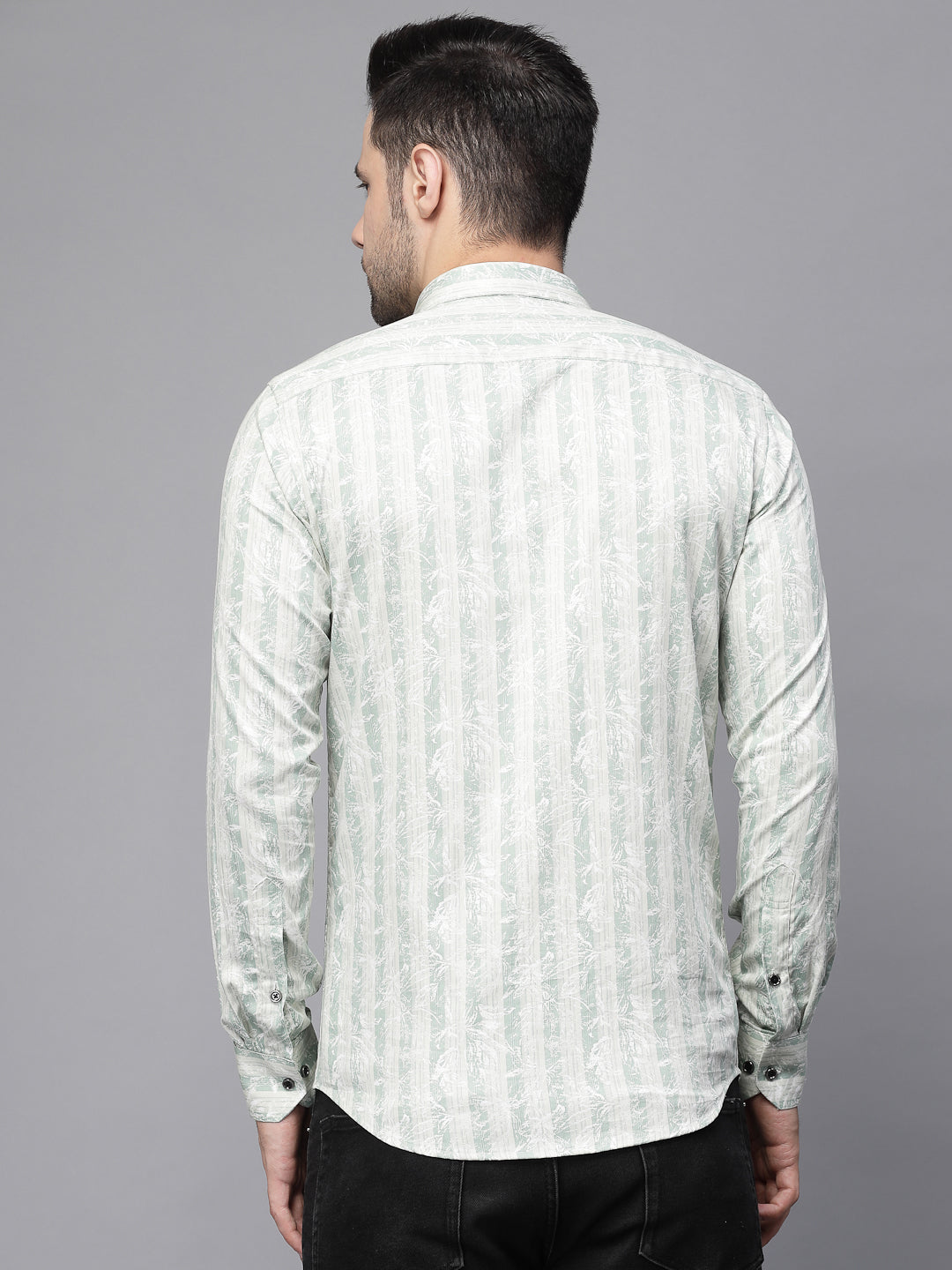 Mens Green Collar Neck Printed Shirt