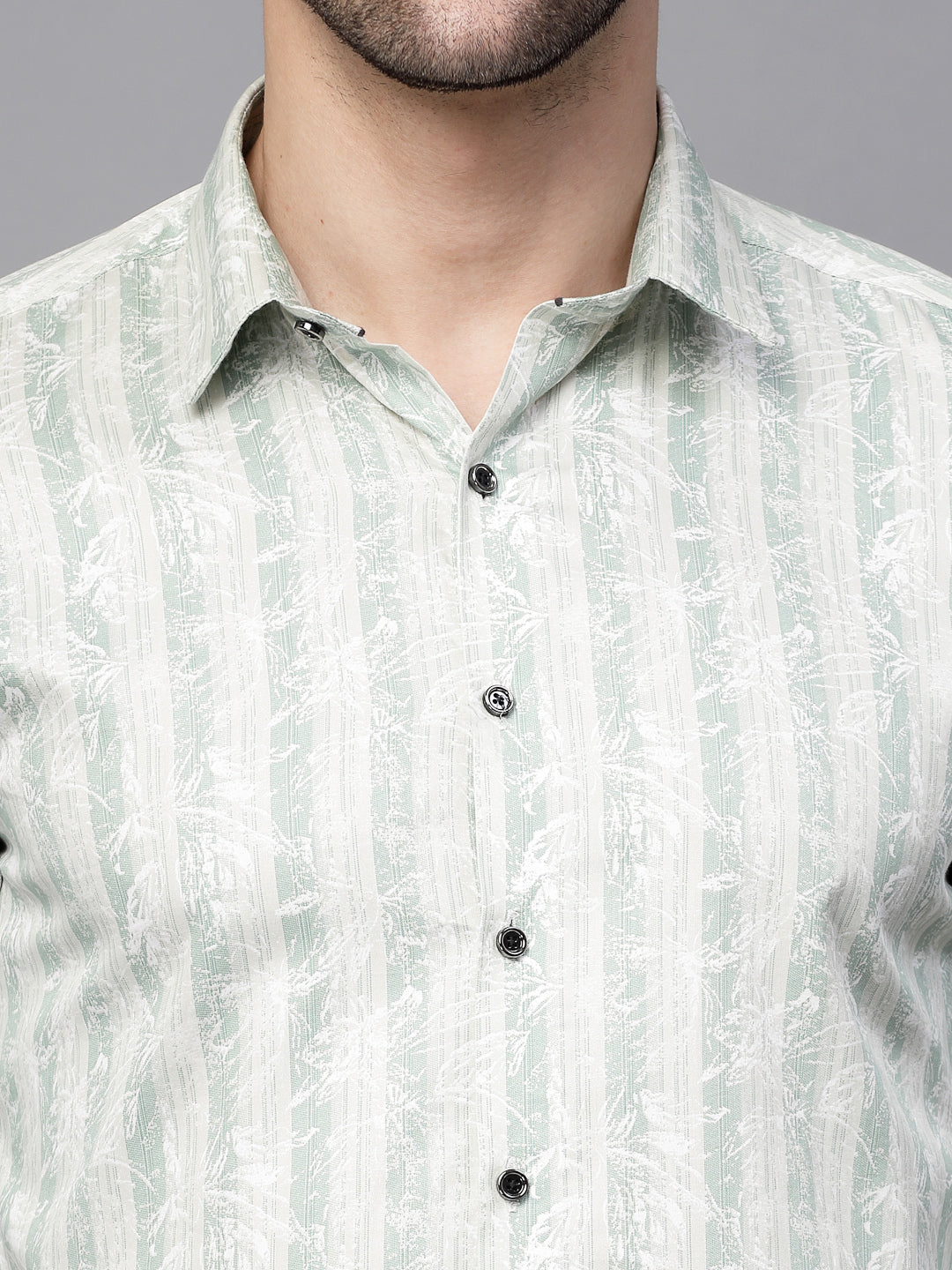 Mens Green Collar Neck Printed Shirt