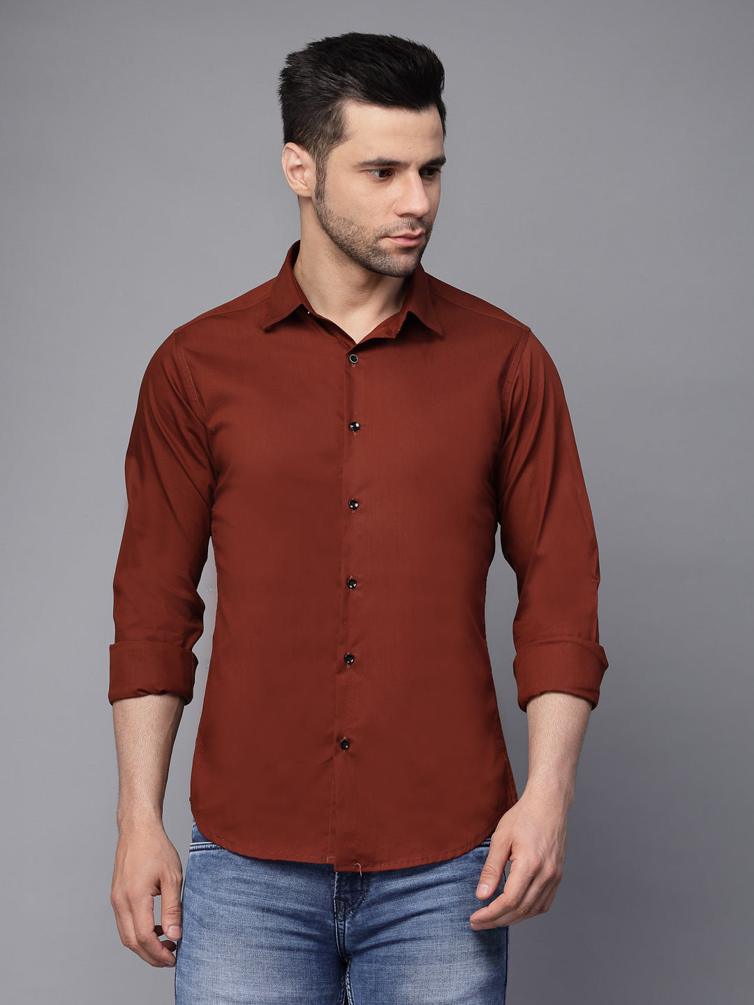 Mens Brick Collar Neck Solid Shirt