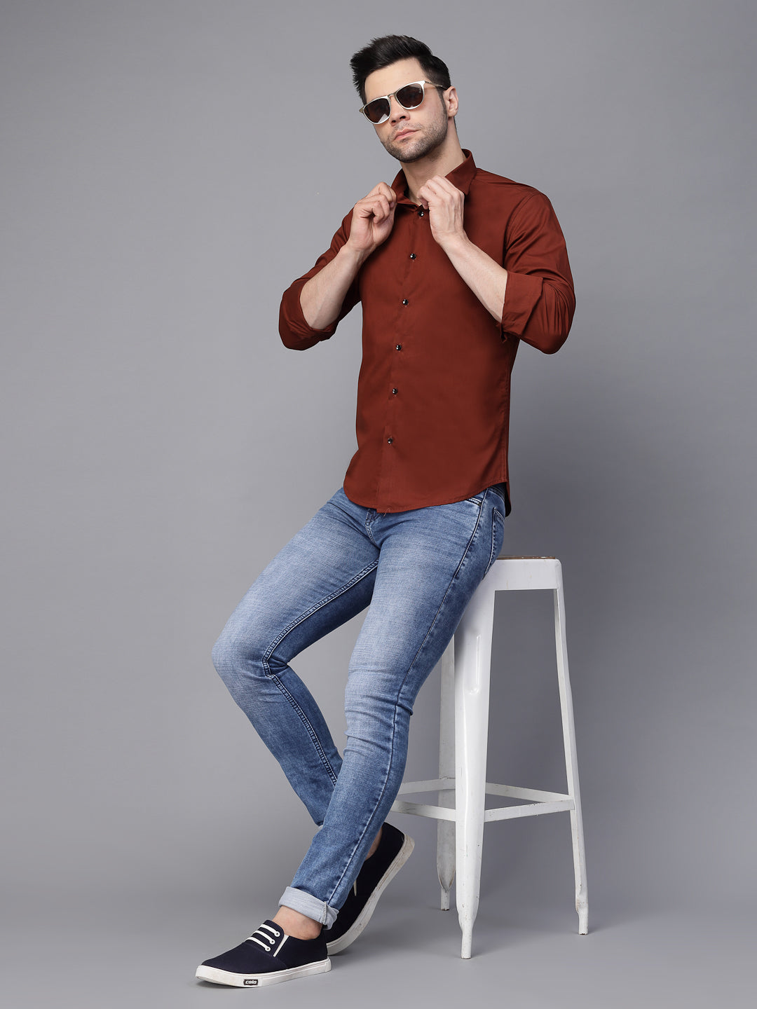 Mens Brick Collar Neck Solid Shirt