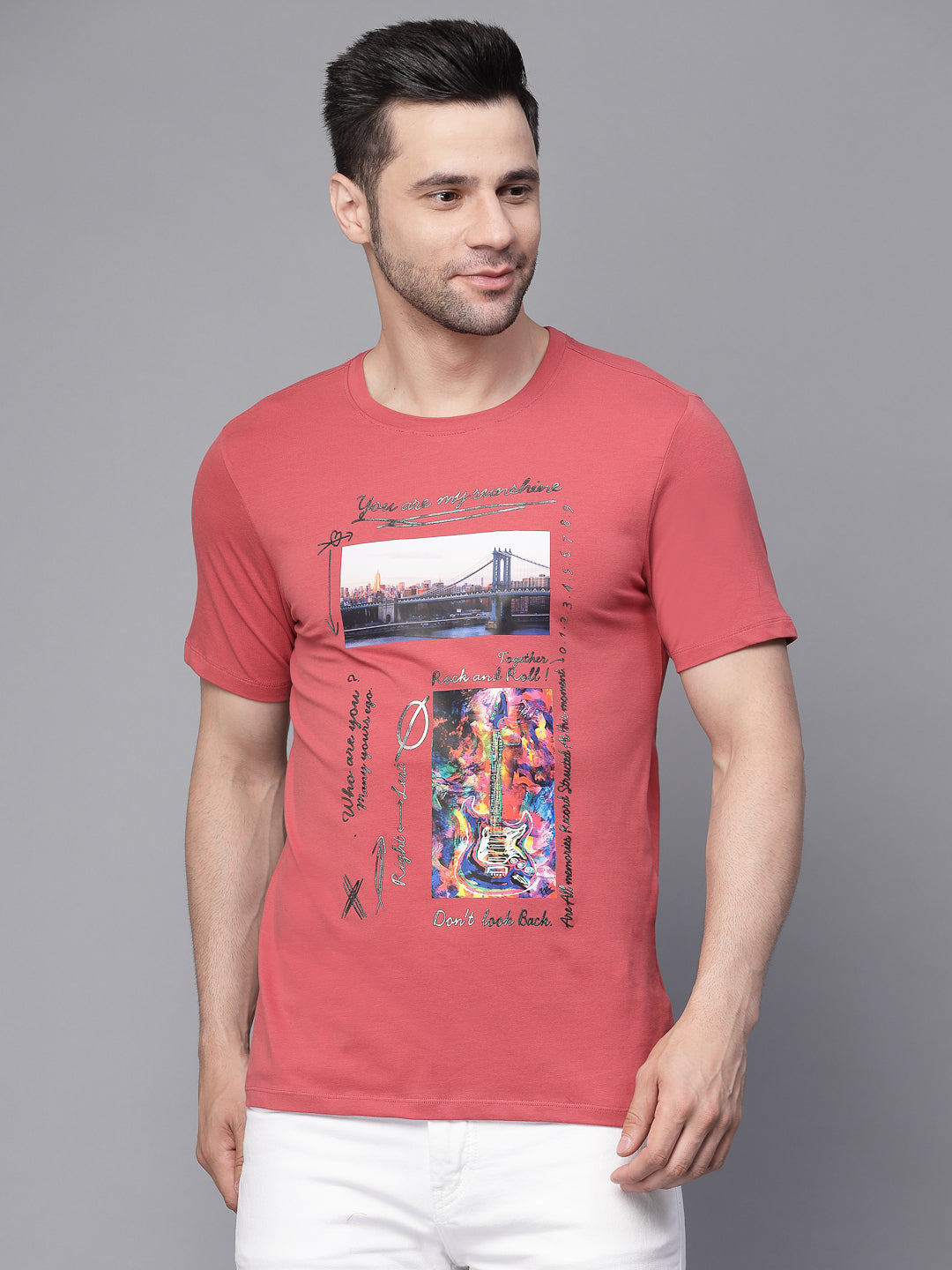 Mens Rust Round Neck Printed T-Shirt - Global Republic
