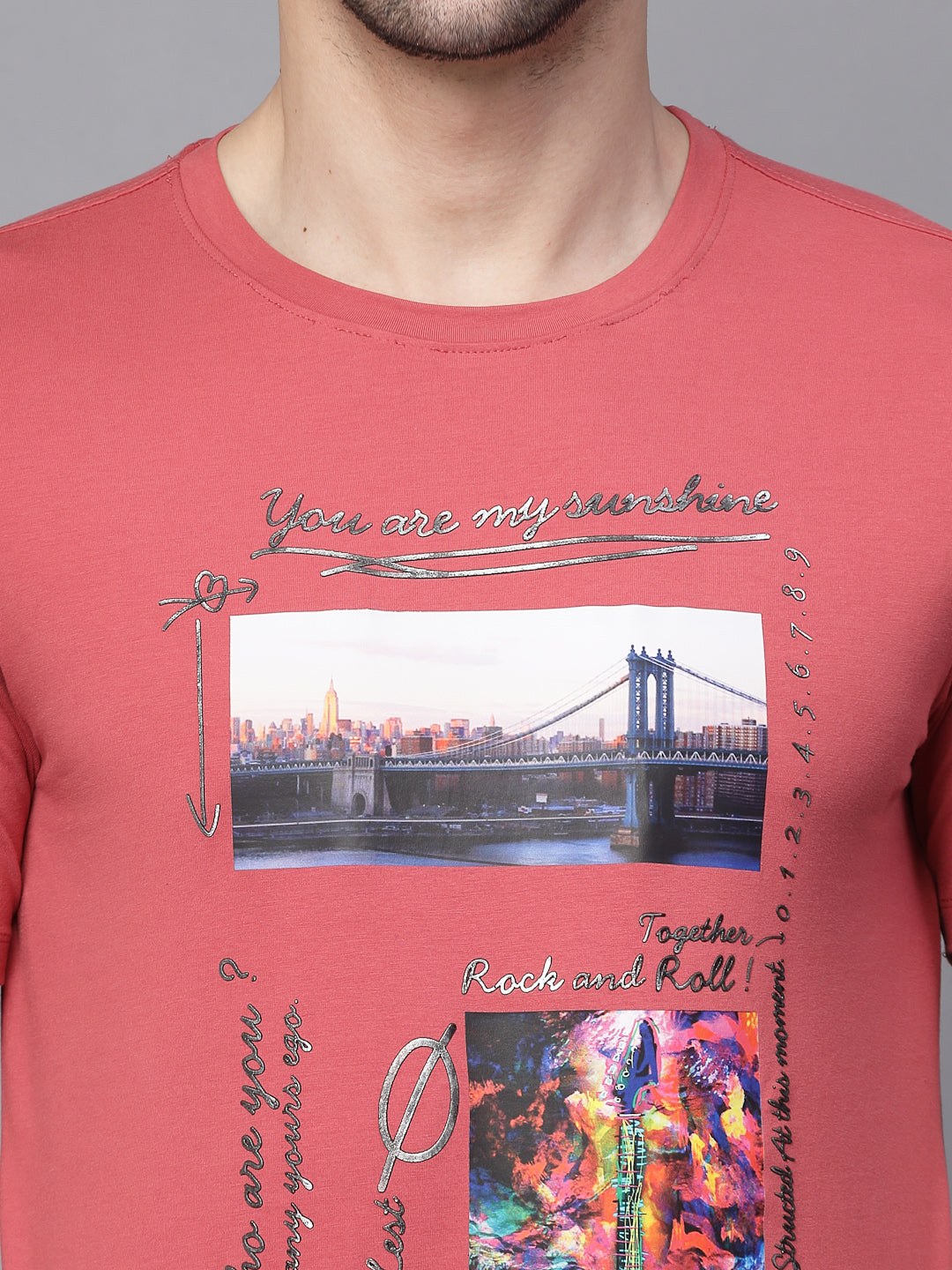 Mens Rust Round Neck Printed T-Shirt - Global Republic