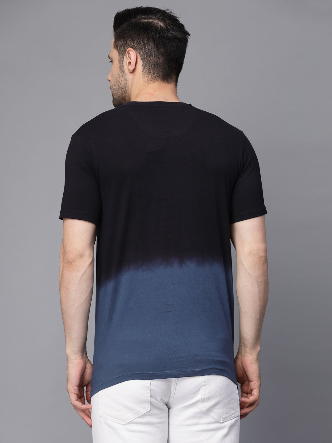 Mens Navy Blue Round Neck Printed T-Shirt