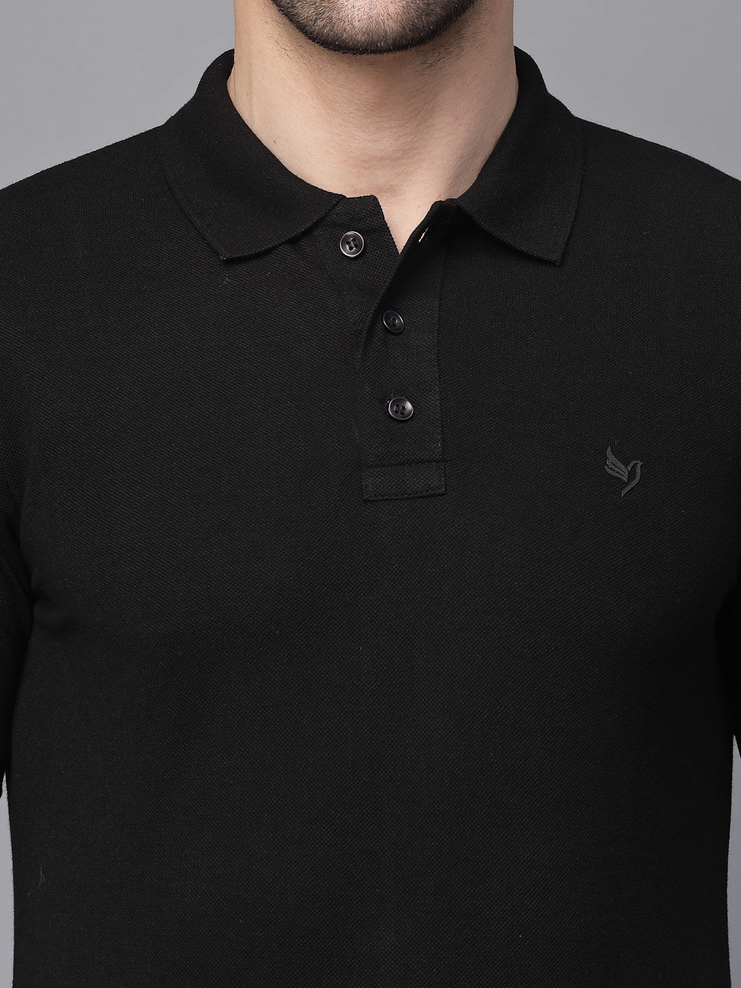 Black Collar Neck Solid T-Shirt - Global Republic