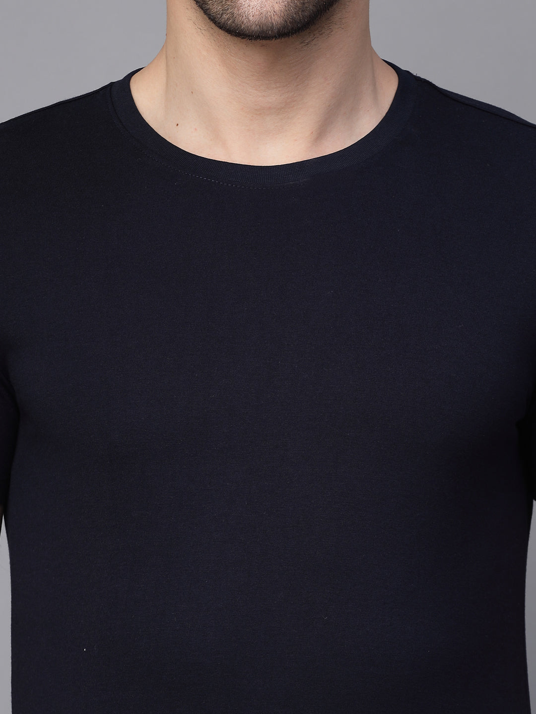 Navy Blue Solid Round Neck T-Shirt - Global Republic
