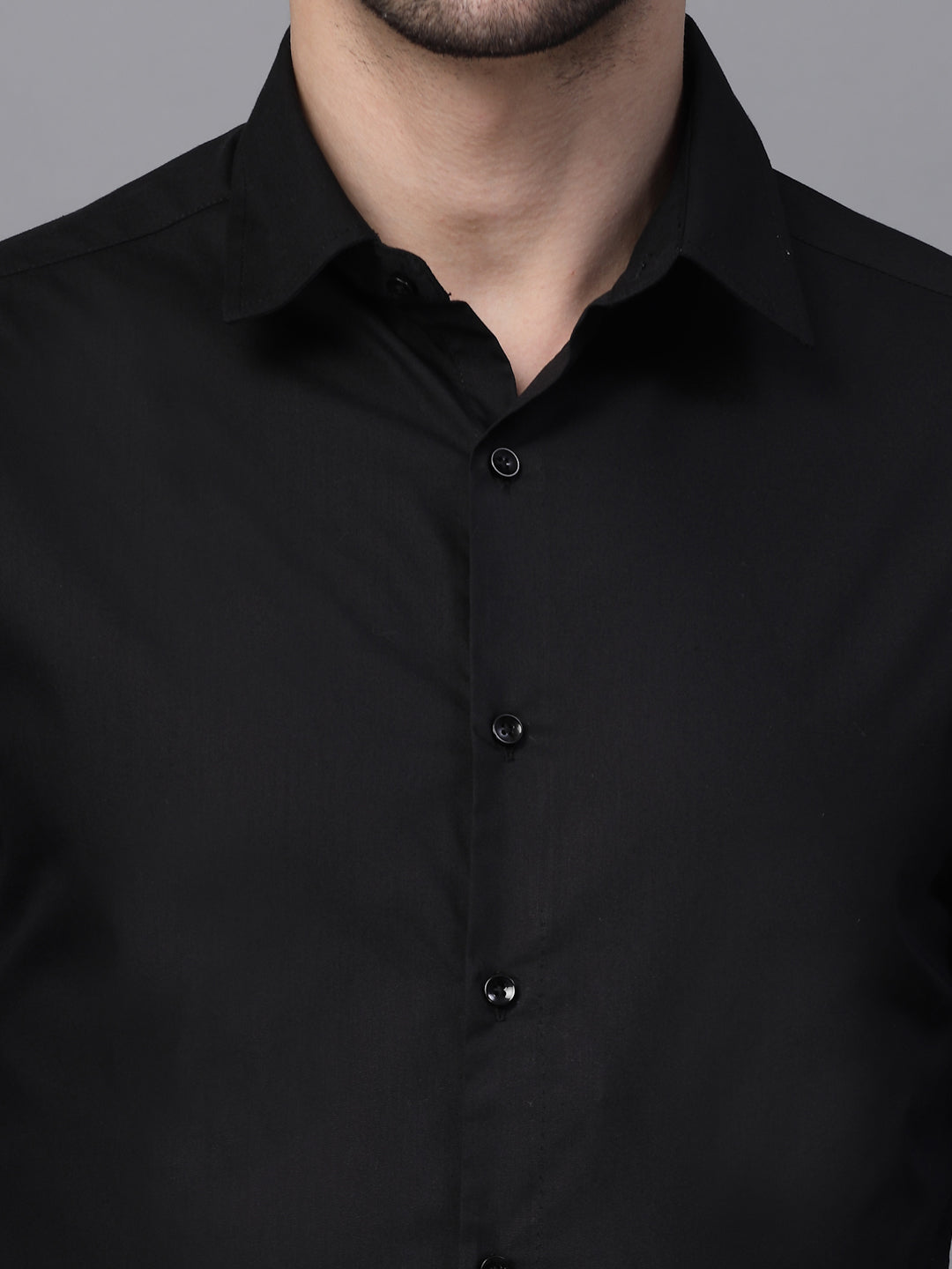 Mens Black Collar Neck Solid Regular Casual Shirt - Global Republic