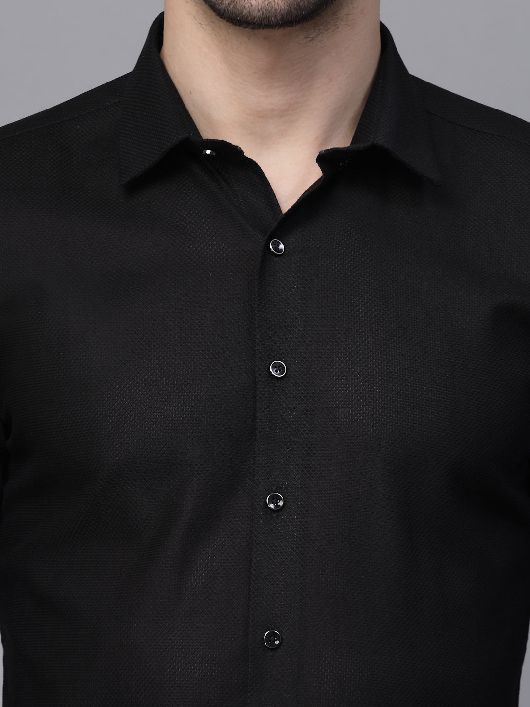 Mens Black Full Sleeve Solid Slim Fit Shirt - Global Republic