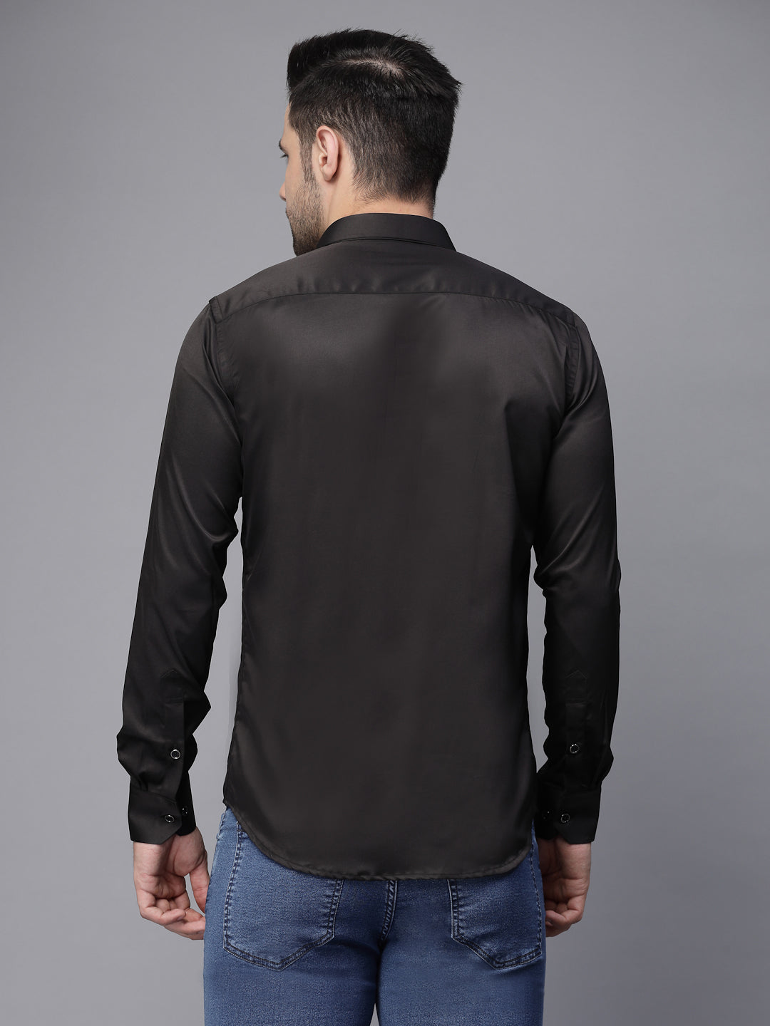 Mens Black Collar Neck Solid Shirt