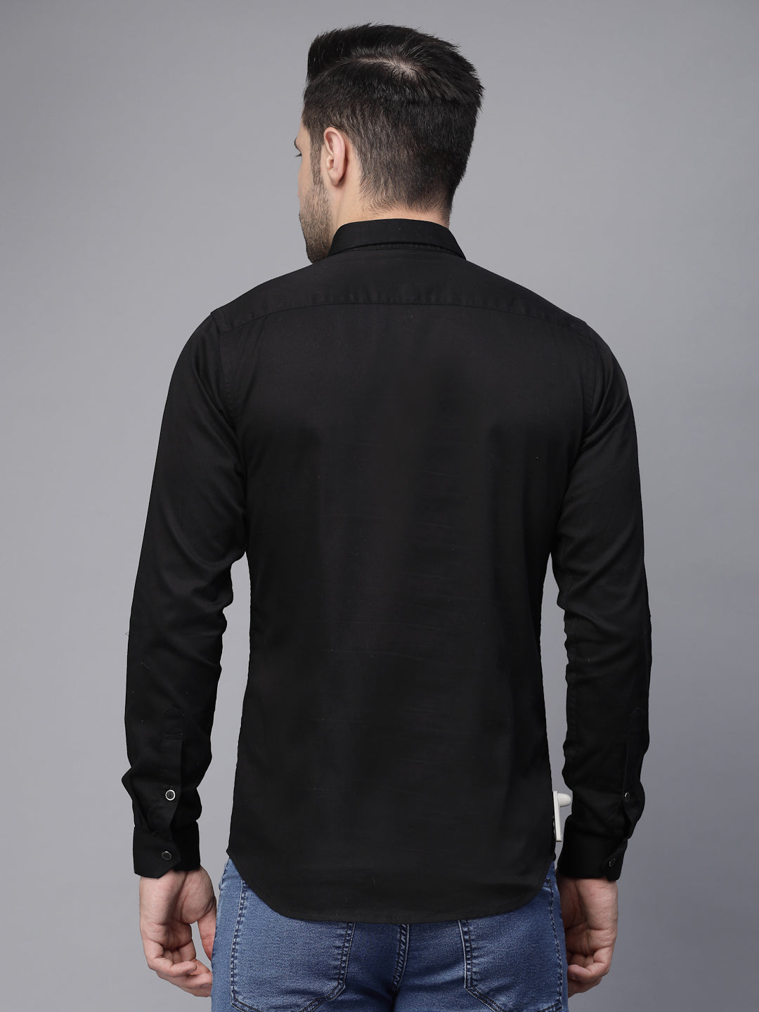 Mens Black Full Sleeve Solid Casual Shirt - Global Republic