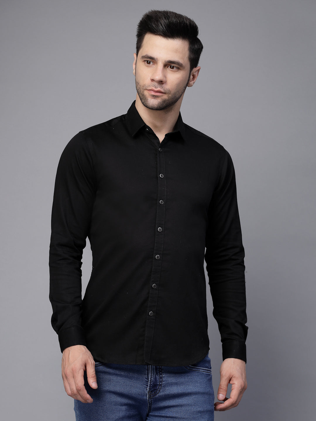 Mens Black Full Sleeve Solid Casual Shirt